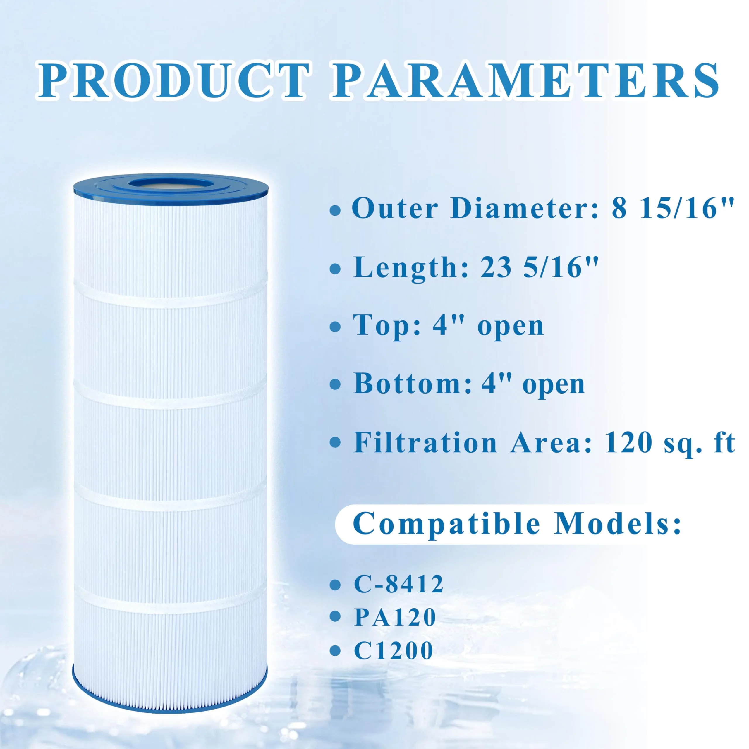 Chryseos Pool Filter Compatible with C-8412, PA120, C1200, CX1200RE, FC-1293, Clearwater II 125, Pro Clean 125,1 Pack - Image 6