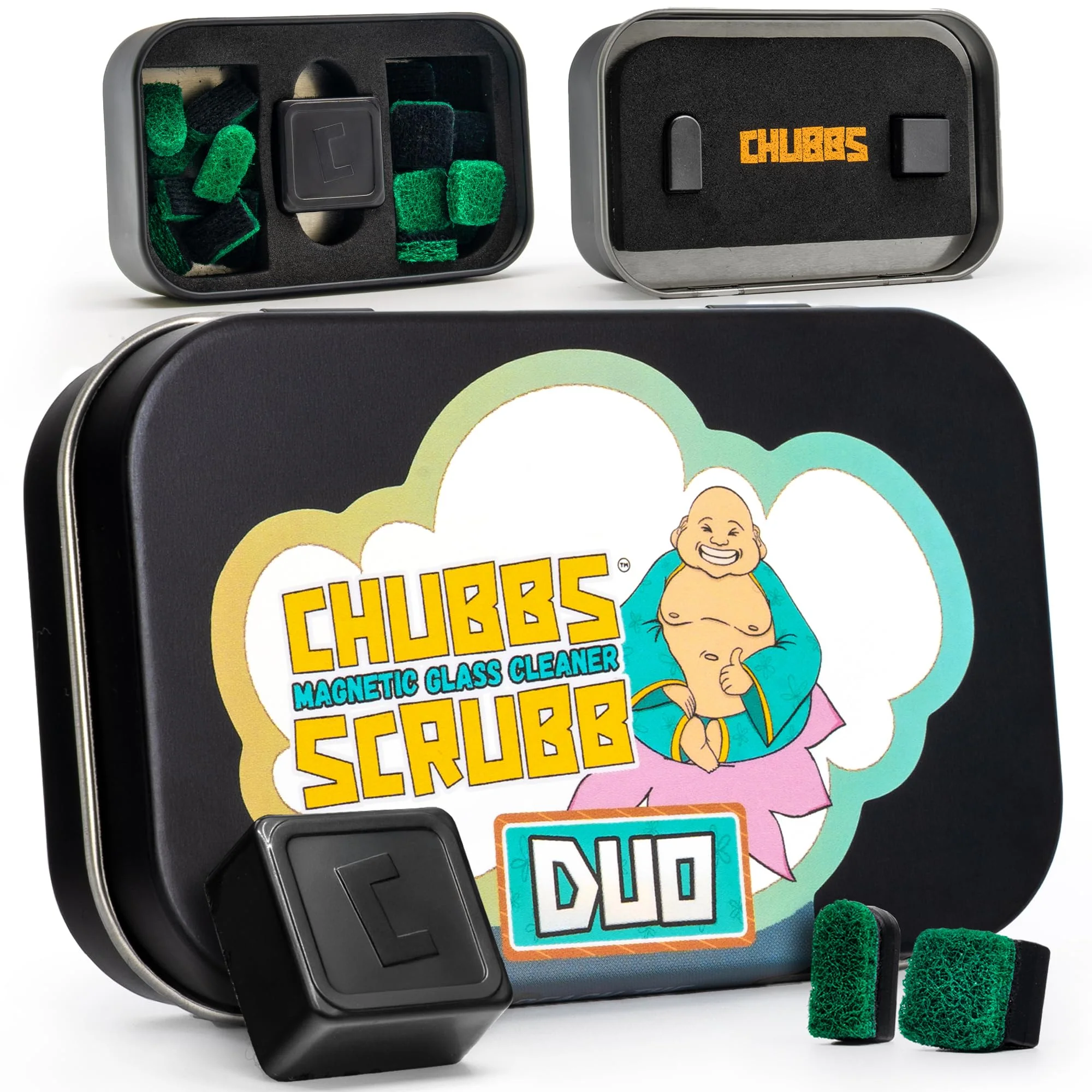 Chubbs Scrubb Duo Magnetic Glass Cleaner Kit - Mini Magnet Scrubber for Hard-to-Reach Stains on Glass, Ceramic & Metal