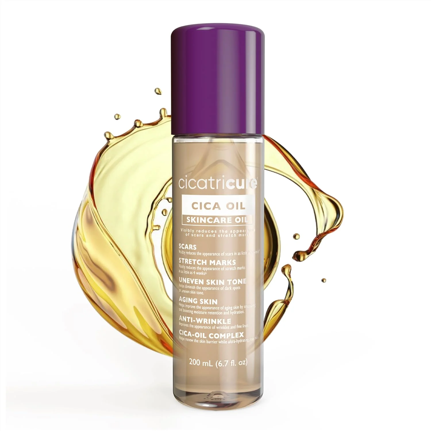 Cicatricure Cica Oil for Stretch Marks & Scars, Visible Results in 4 Weeks, Pregnancy Must-Haves Body Oil with Vitamin E, Stretch Mark Oil, Scar Treatment with Botanical Ingredients, 6.7 fl oz