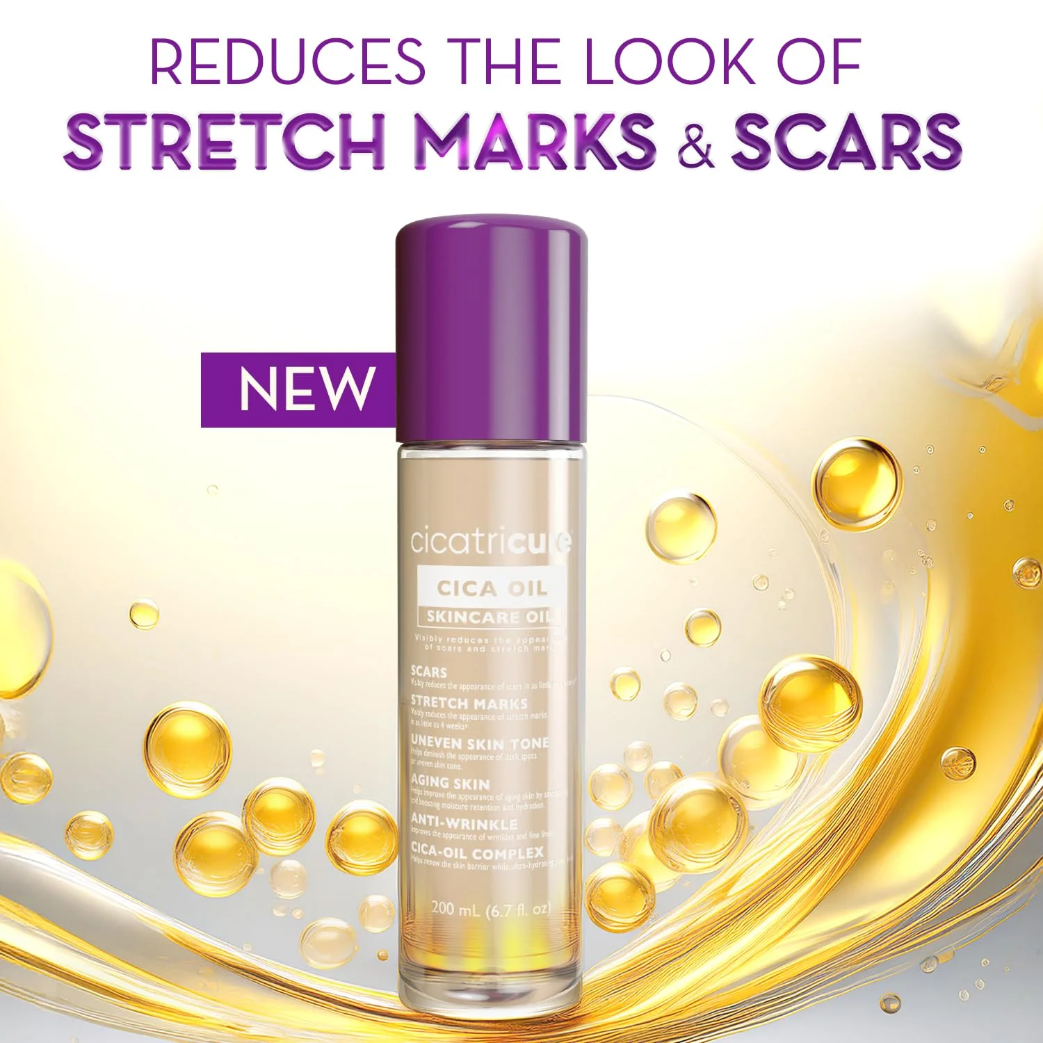 Cicatricure Cica Oil for Stretch Marks & Scars, Visible Results in 4 Weeks, Pregnancy Must-Haves Body Oil with Vitamin E, Stretch Mark Oil, Scar Treatment with Botanical Ingredients, 6.7 fl oz - Image 9