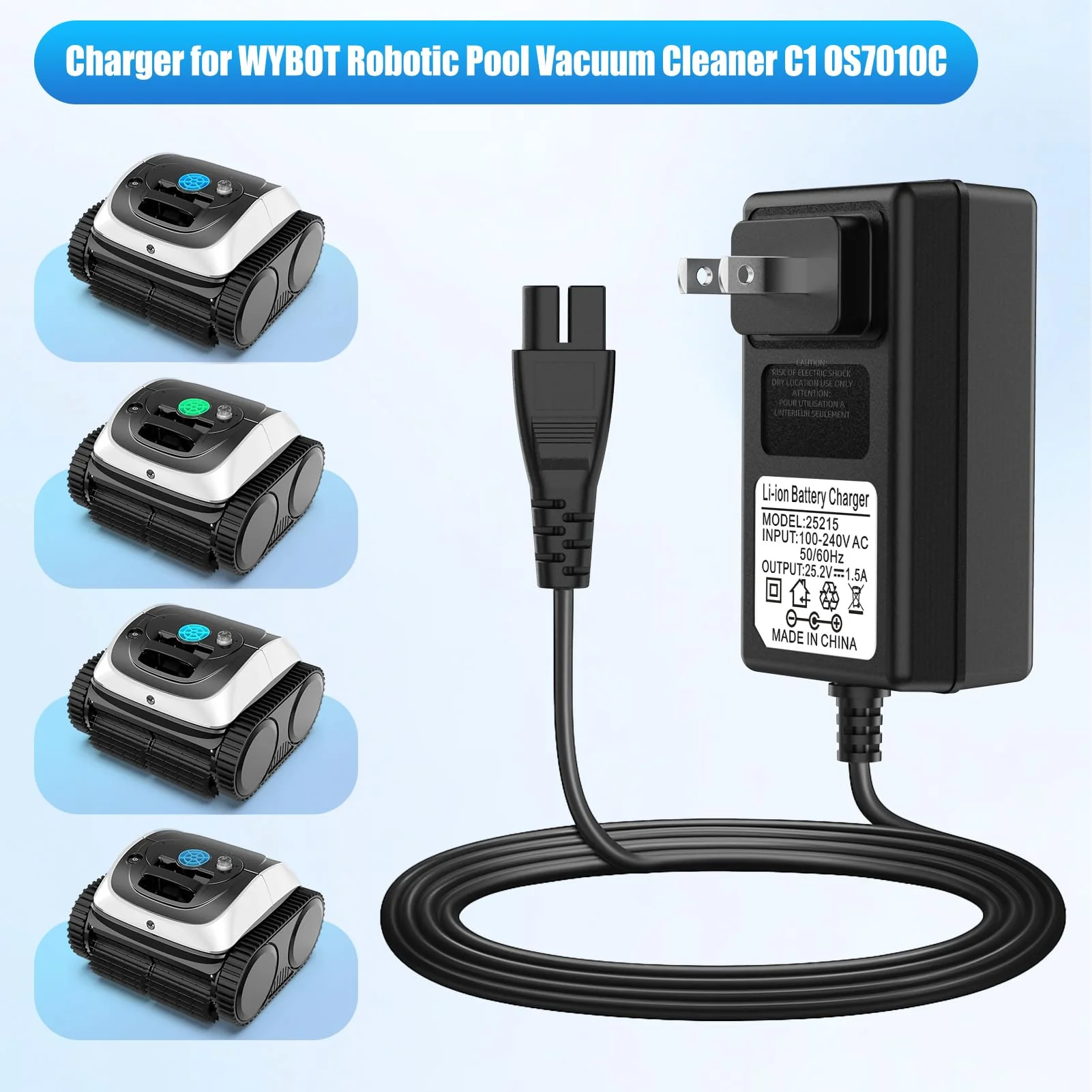 Cisain Charger for WYBOT Robotic Pool Cleaner,25.2V Charger Adapter Compatible with WYBOT C1 OS7010C Cordless Pool Vacuum Cleaner Power Adapter Cord - Image 7