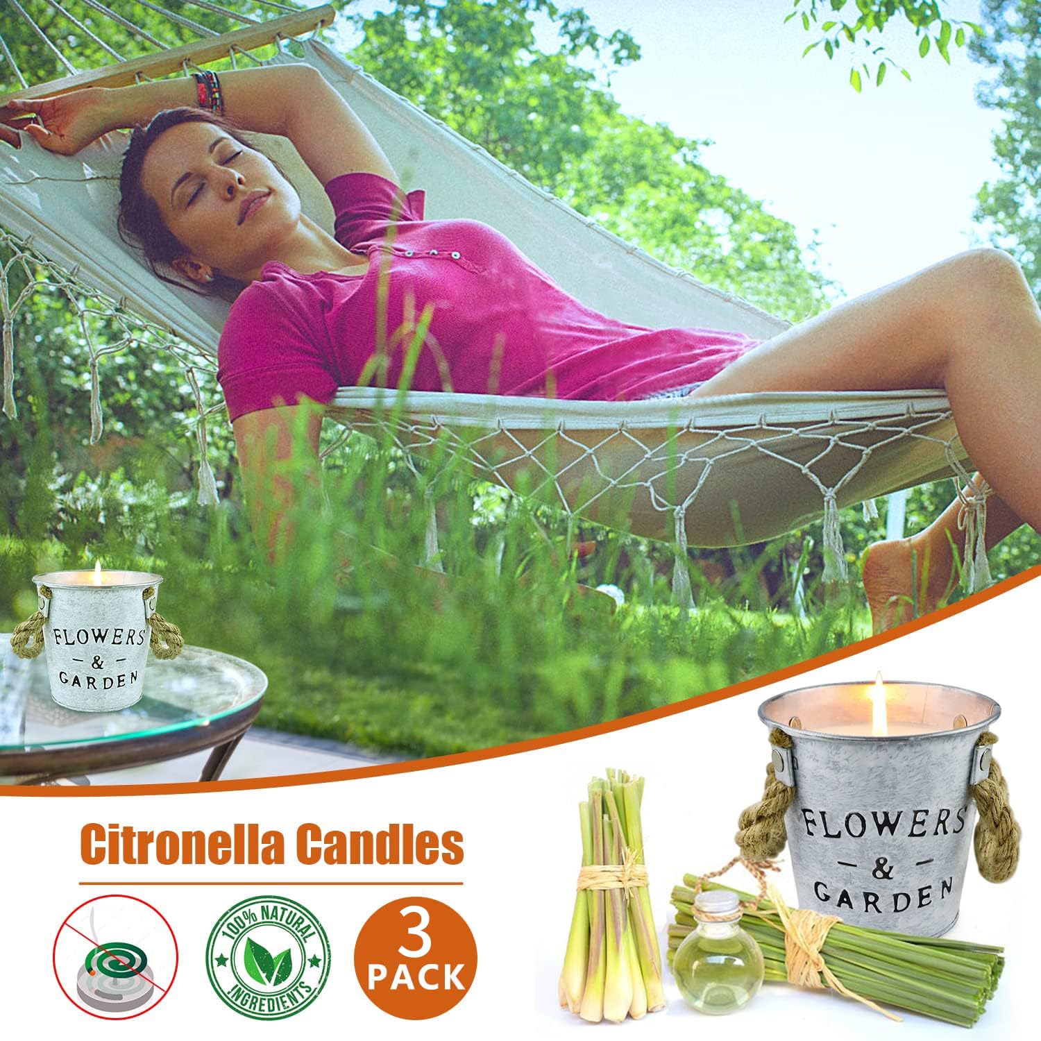 Citronella Candles Outdoor Indoor, 3 Pack 12.5 Oz Large Natural Citronella Oil Soy Wax Outdoor Candles, 150 Hours Long Lasting Highly Scented Candles for Summer Home Garden Patio Balcony - Image 3