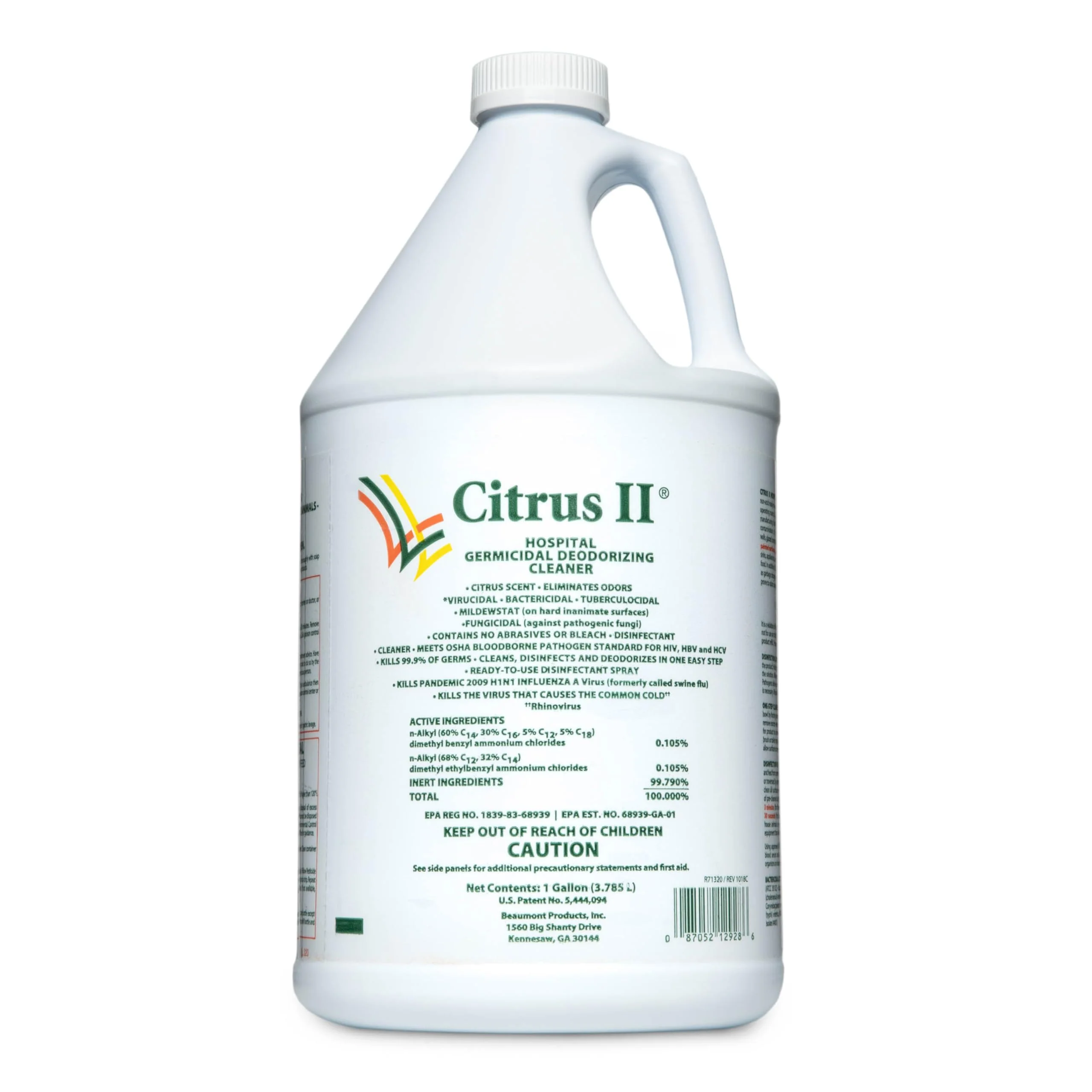 Citrus II Hospital Germicidal Deodorizing Cleaner - Fresh Citrus Scent - 1 Gallon - Refill - Disinfecting Cleaner for Home, Hospital and Office Areas
