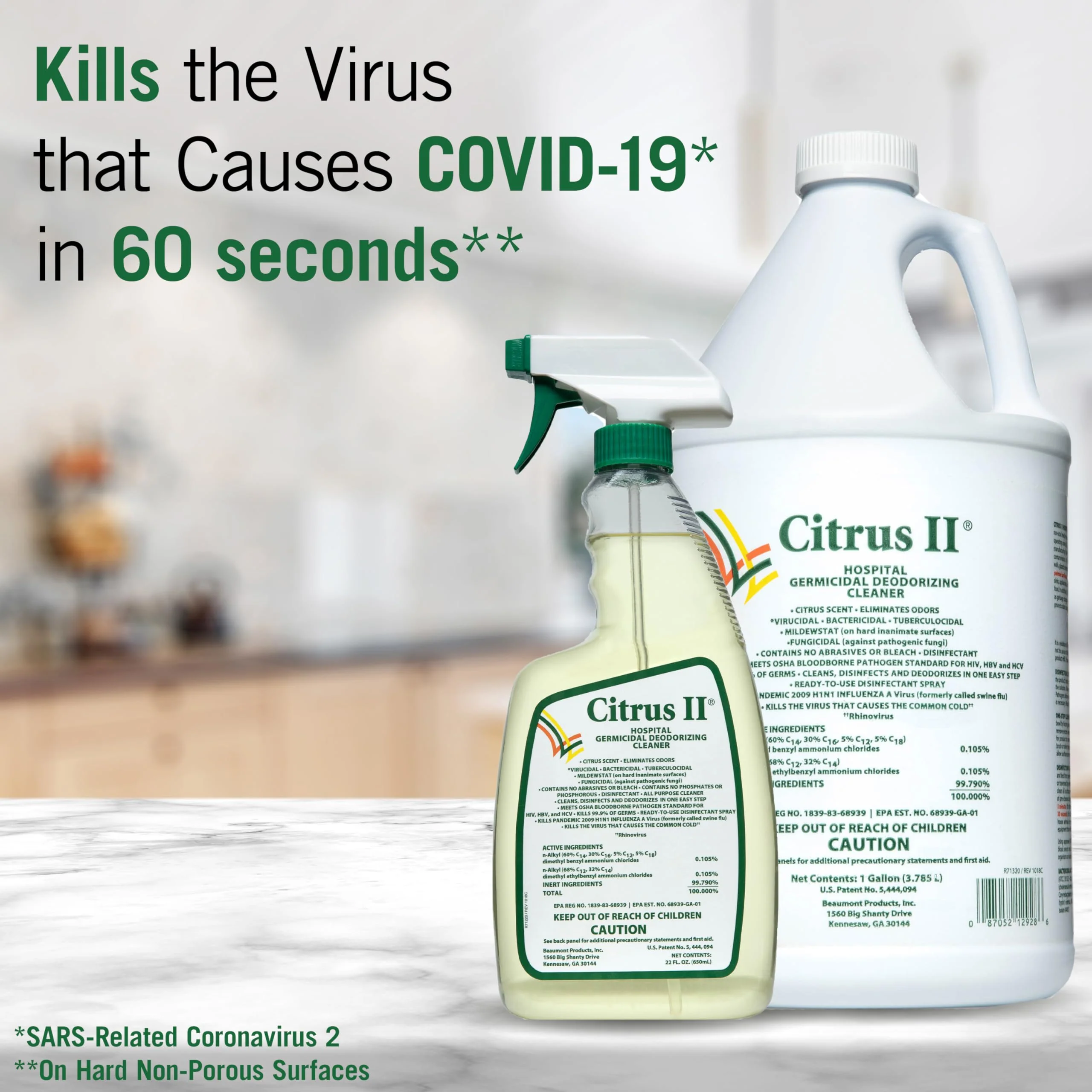 Citrus II Hospital Germicidal Deodorizing Cleaner - Fresh Citrus Scent - 1 Gallon - Refill - Disinfecting Cleaner for Home, Hospital and Office Areas - Image 2