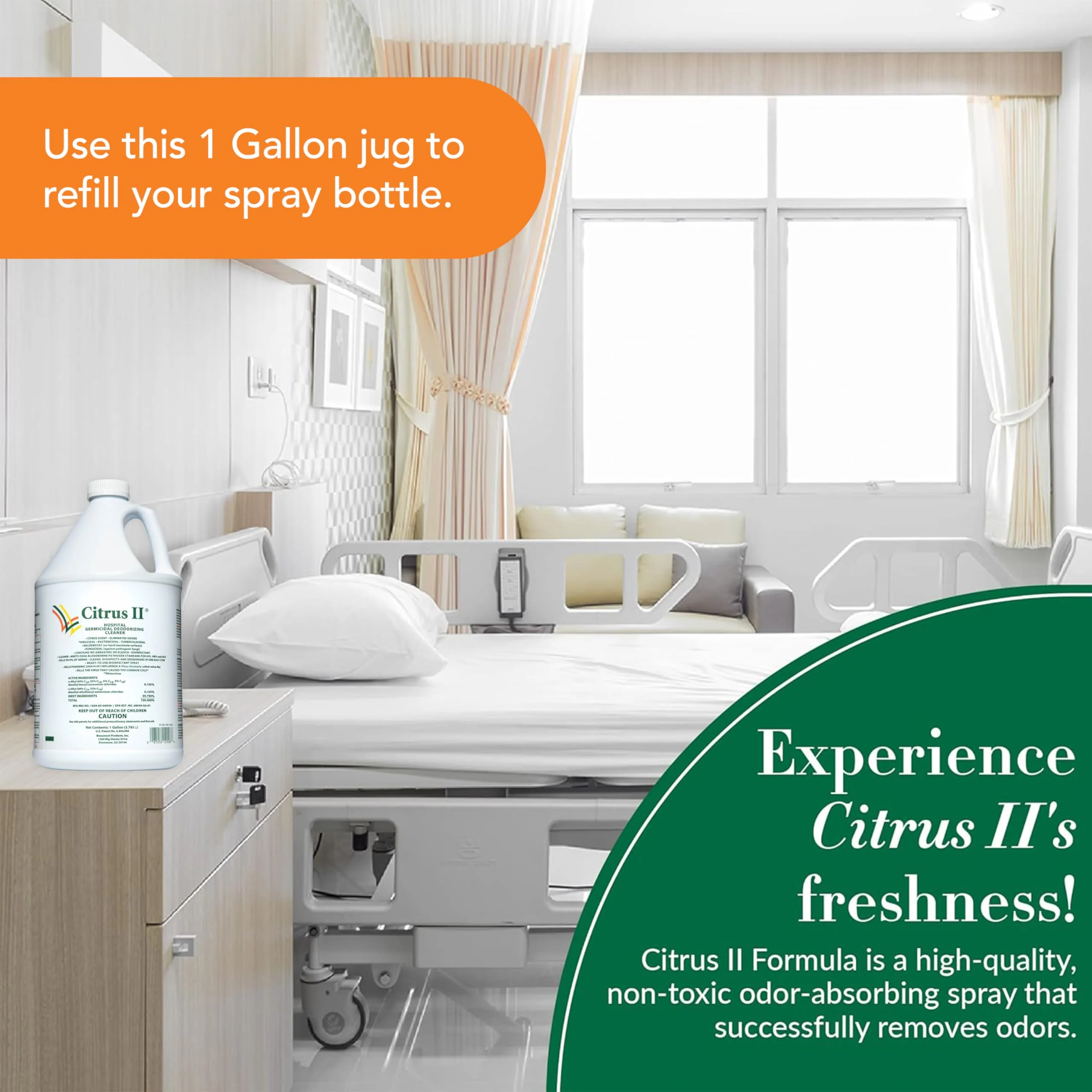 Citrus II Hospital Germicidal Deodorizing Cleaner - Fresh Citrus Scent - 1 Gallon - Refill - Disinfecting Cleaner for Home, Hospital and Office Areas - Image 3