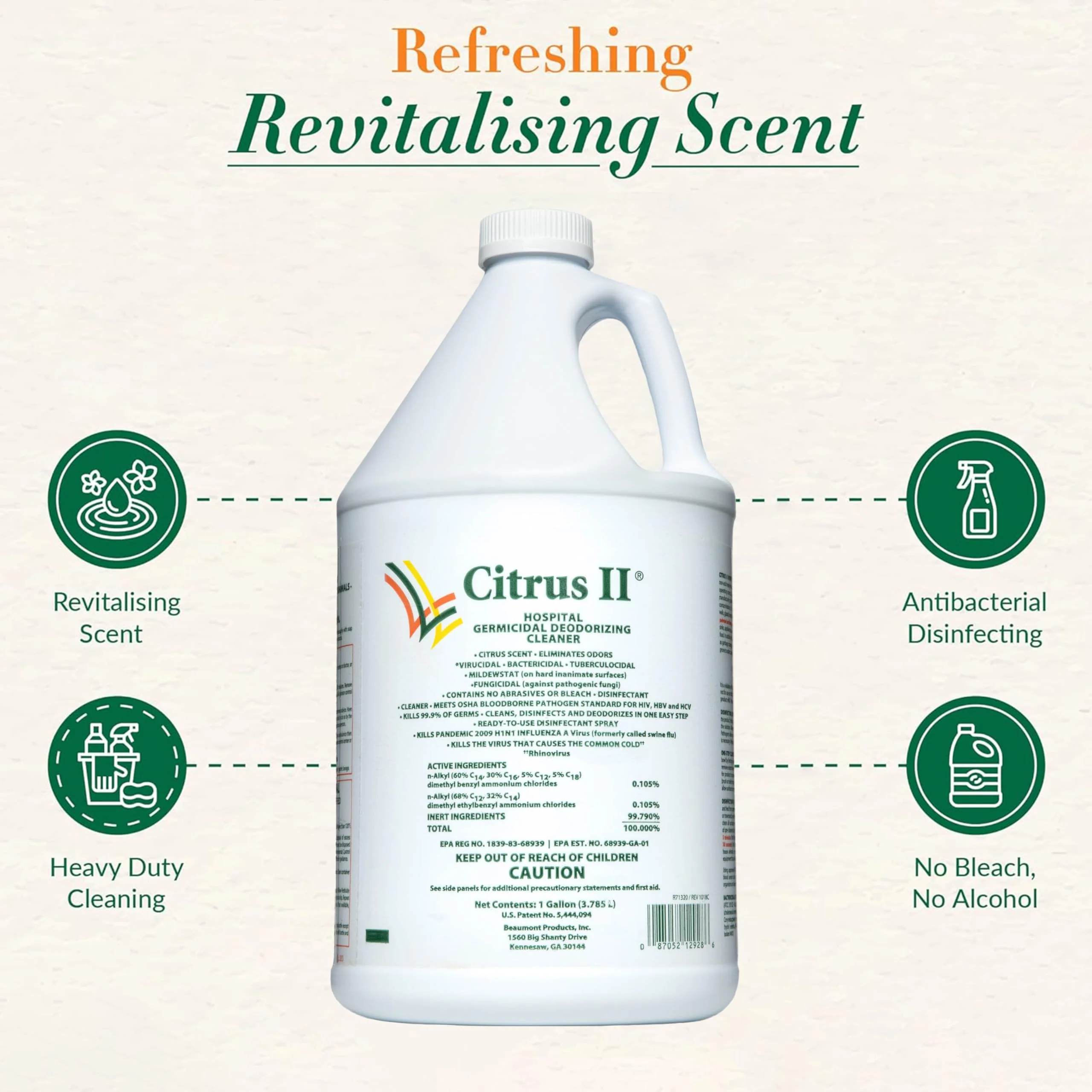 Citrus II Hospital Germicidal Deodorizing Cleaner - Fresh Citrus Scent - 1 Gallon - Refill - Disinfecting Cleaner for Home, Hospital and Office Areas - Image 5
