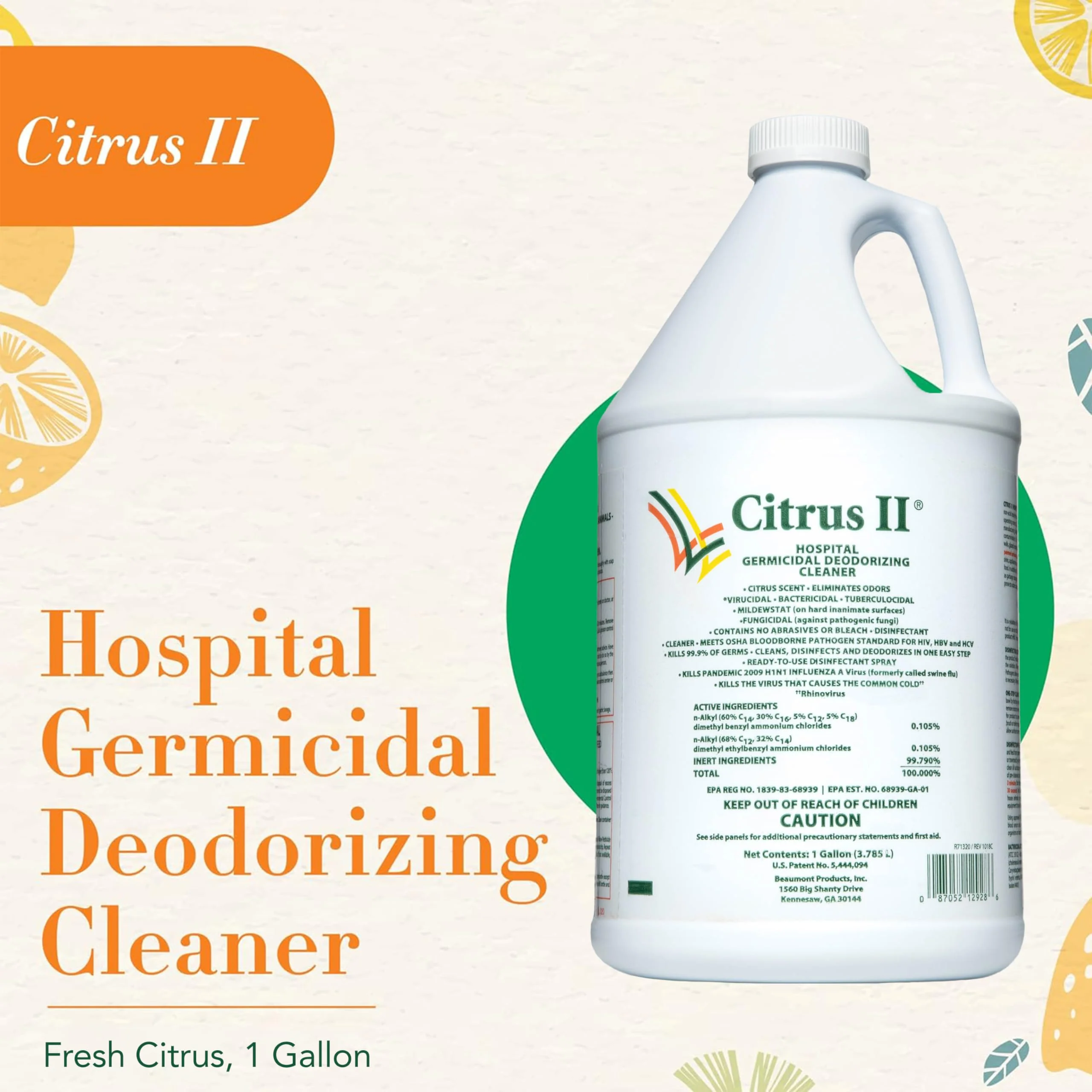 Citrus II Hospital Germicidal Deodorizing Cleaner - Fresh Citrus Scent - 1 Gallon - Refill - Disinfecting Cleaner for Home, Hospital and Office Areas - Image 6