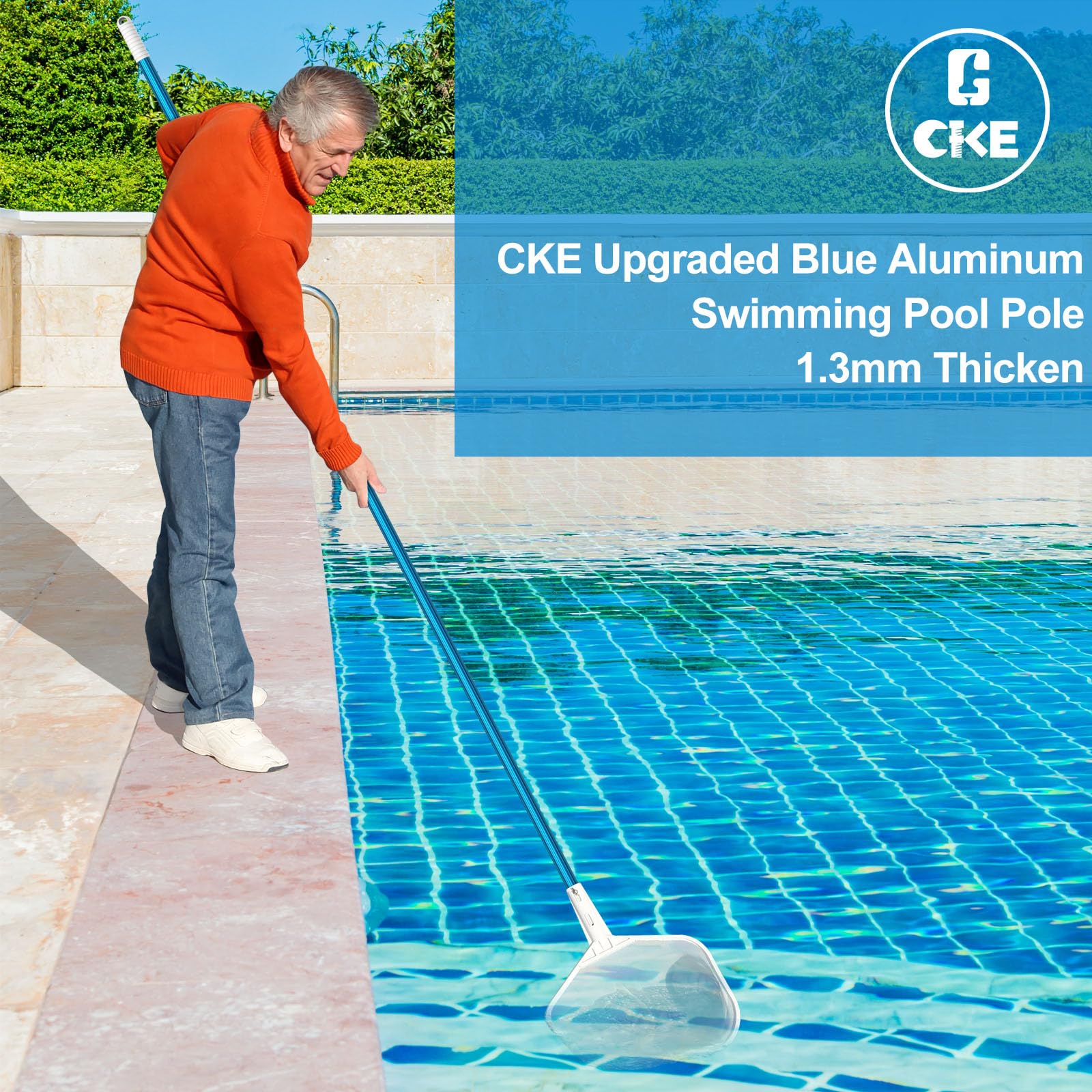 CKE Upgraded 12 Feet Thicken 1.3mm Blue Aluminum Telescoping Swimming Pool Pole,Adjustable 3 Piece Expandable Step-Up,Attach Connect Skimmer Nets,Rakes,Brushes,Vacuum Heads with Hoses, Universal 1.25" - Image 2