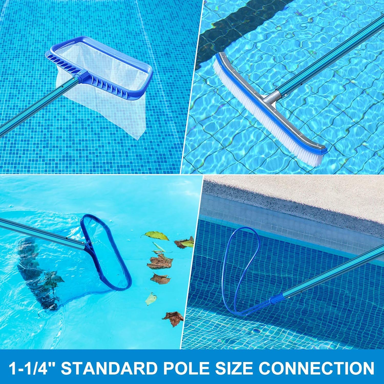 CKE Upgraded 16.5 Feet Thicken 1.3mm Blue Aluminum Telescoping Swimming Pool Pole,Adjustable 3 Piece Expandable Step-Up,Attach Connect Skimmer Net,Rakes,Brushes,Vacuum Head with Hoses, Universal 1.25" - Image 6