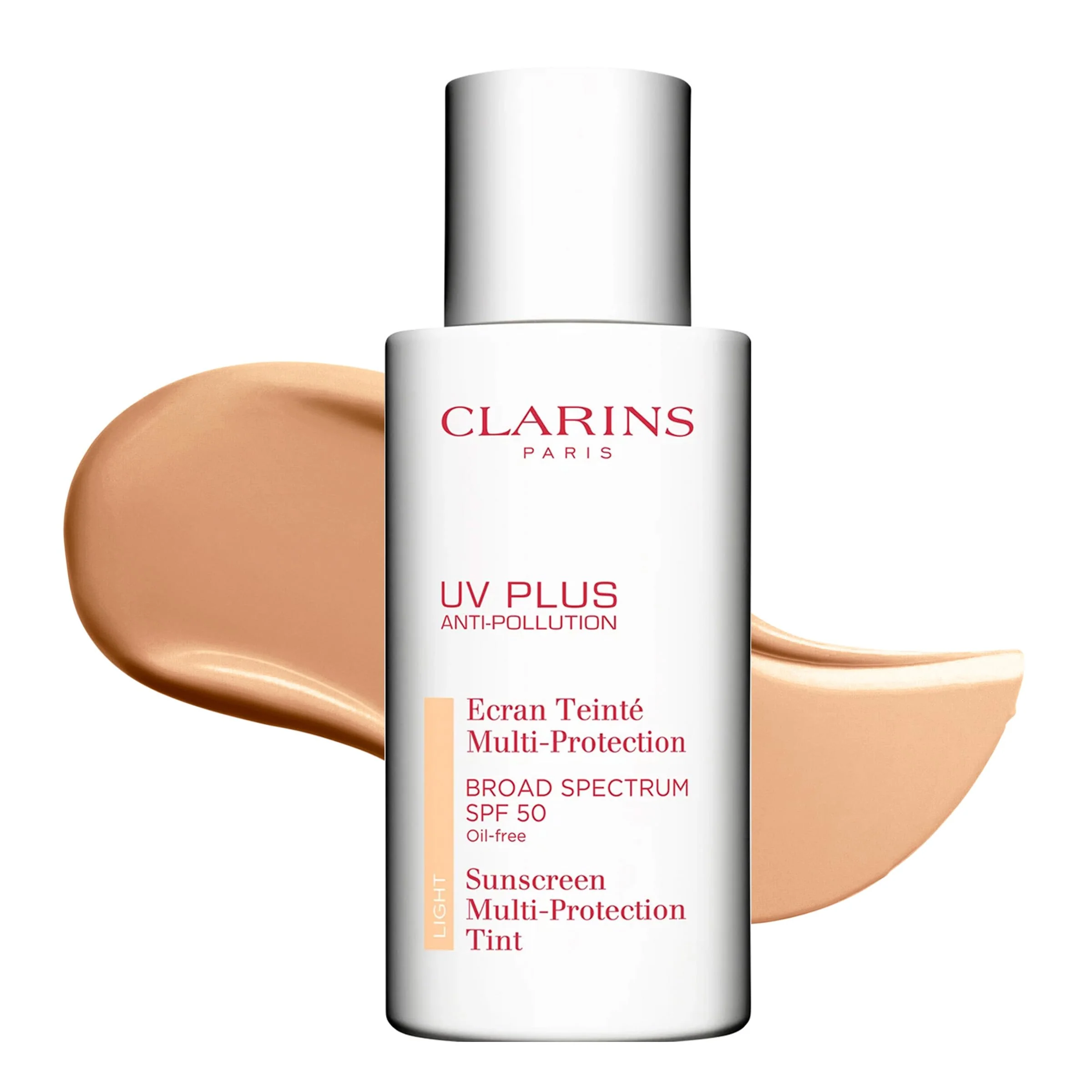 Clarins UV Plus Anti-Pollution, Broad Spectrum SPF 50 Tinted Face Sunscreen | Sheer Finish | Lightweight and Oil-Free | Triple Protection From UVA/UVB Rays, Free Radicals and Pollutants | Shade Light
