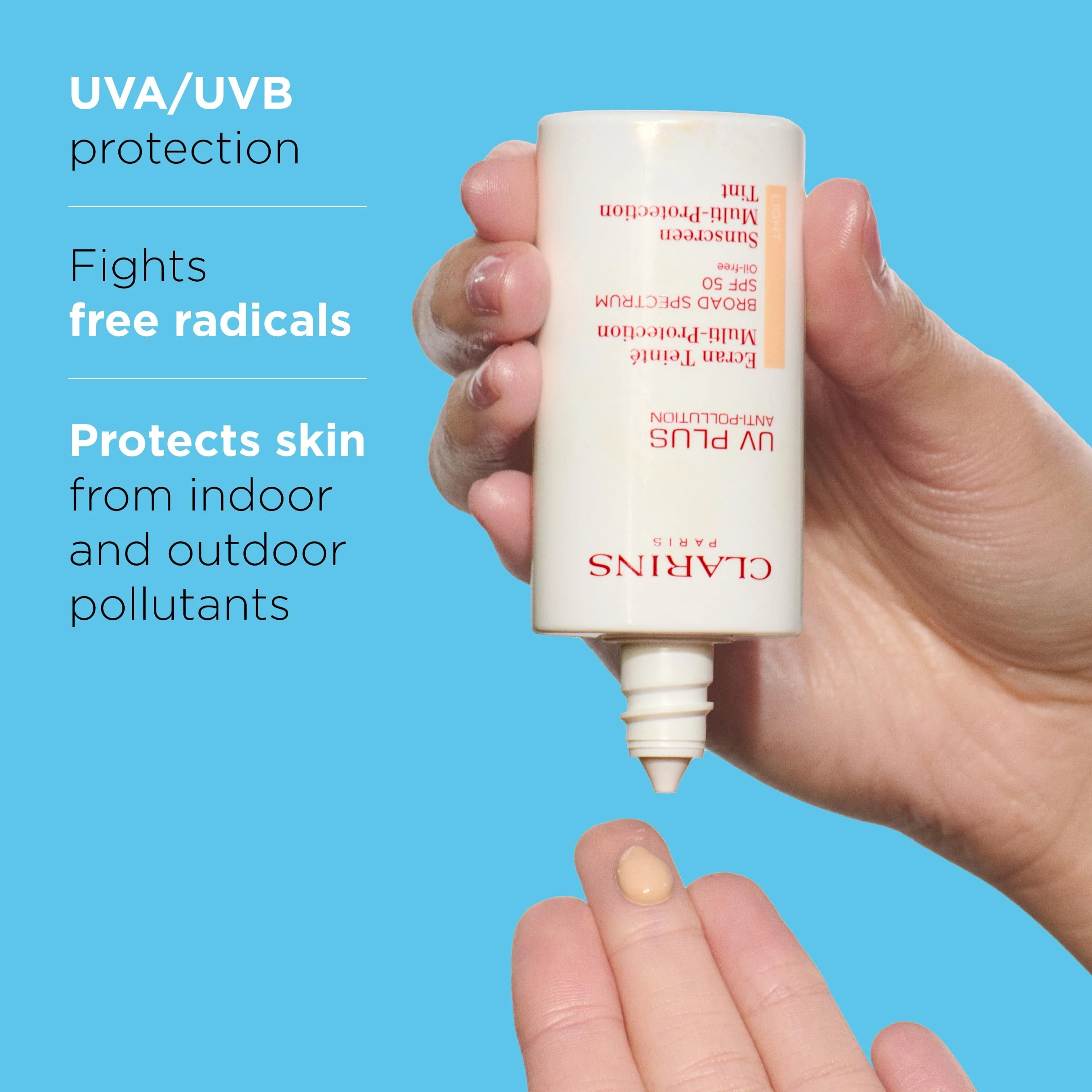 Clarins UV Plus Anti-Pollution, Broad Spectrum SPF 50 Tinted Face Sunscreen | Sheer Finish | Lightweight and Oil-Free | Triple Protection From UVA/UVB Rays, Free Radicals and Pollutants | Shade Light - Image 6