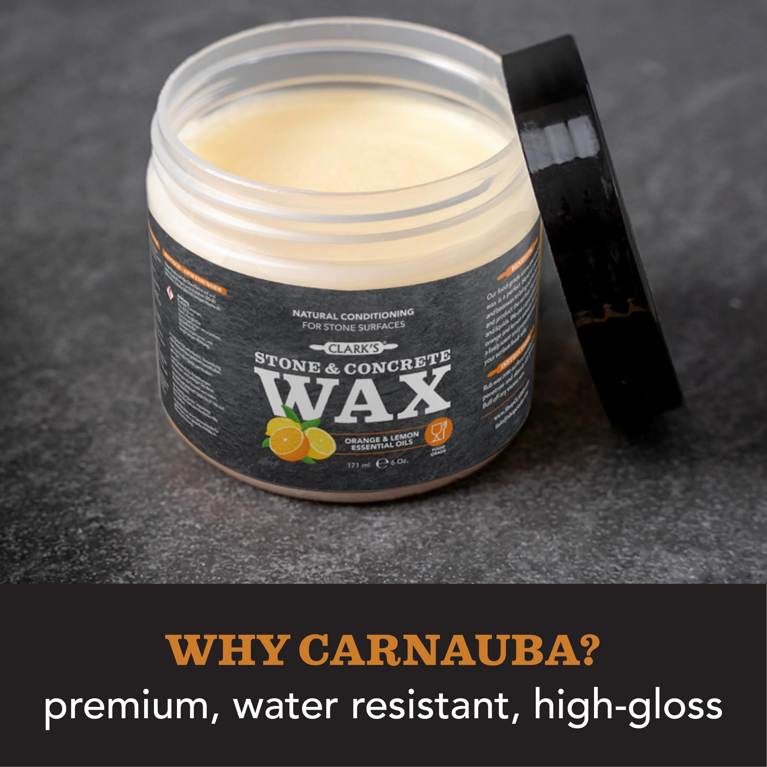 CLARK’S Natural Stone Wax - Seal and Protect Soapstone, Slate and Concrete with Carnauba and Beeswax - Use on Kitchen and Bath Countertops - Enriched with Lemon and Orange Extract, Large 32oz - Image 5