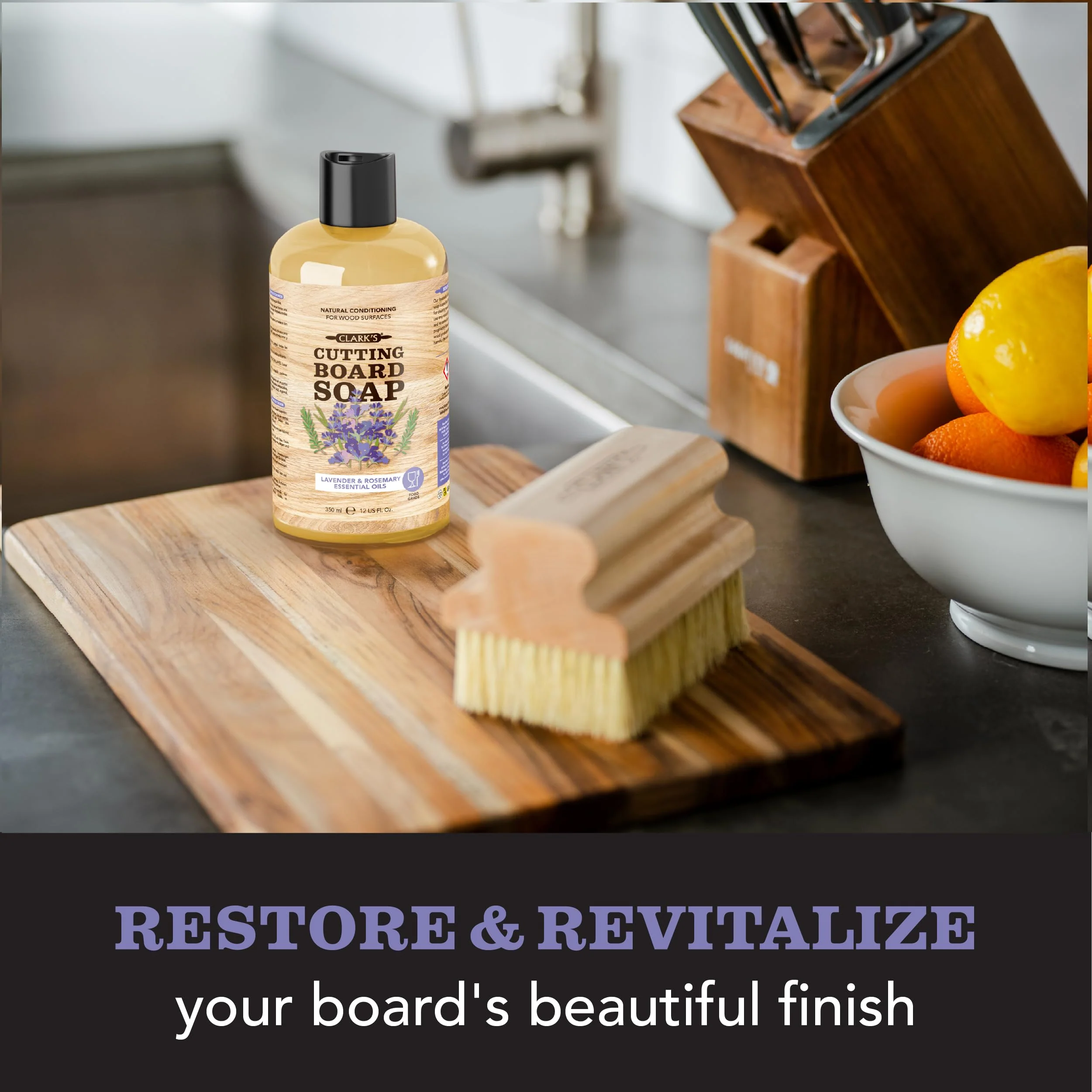 CLARK'S Cutting Board Organic Soap - Enriched with Lavender & Rosemary Oils - Cleaner for Butcher Block, Countertop and Utensils - Cleans and Restores Wood - Use Before Food Grade Mineral Oil - Image 6