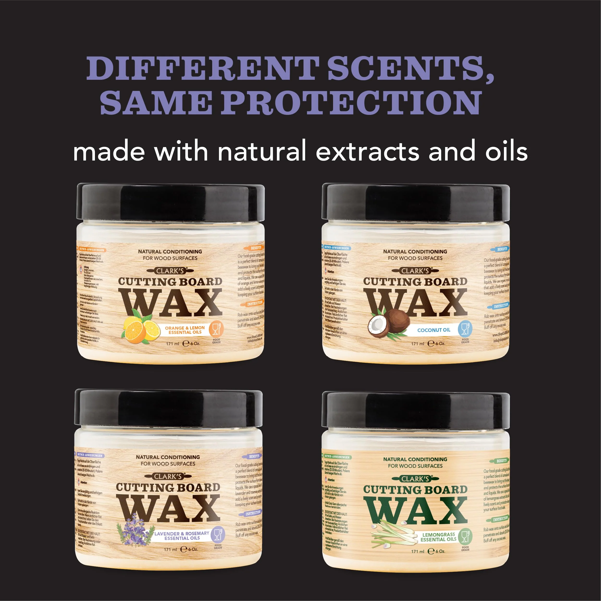 CLARK'S Cutting Board Wax - 2-in-1 Wood Butter & Food Grade Mineral Oil with Beeswax – Butcher Block Conditioner for Cutting Boards – Lavender & Rosemary Essential Oil Scent – Made in USA, 6oz - Image 3
