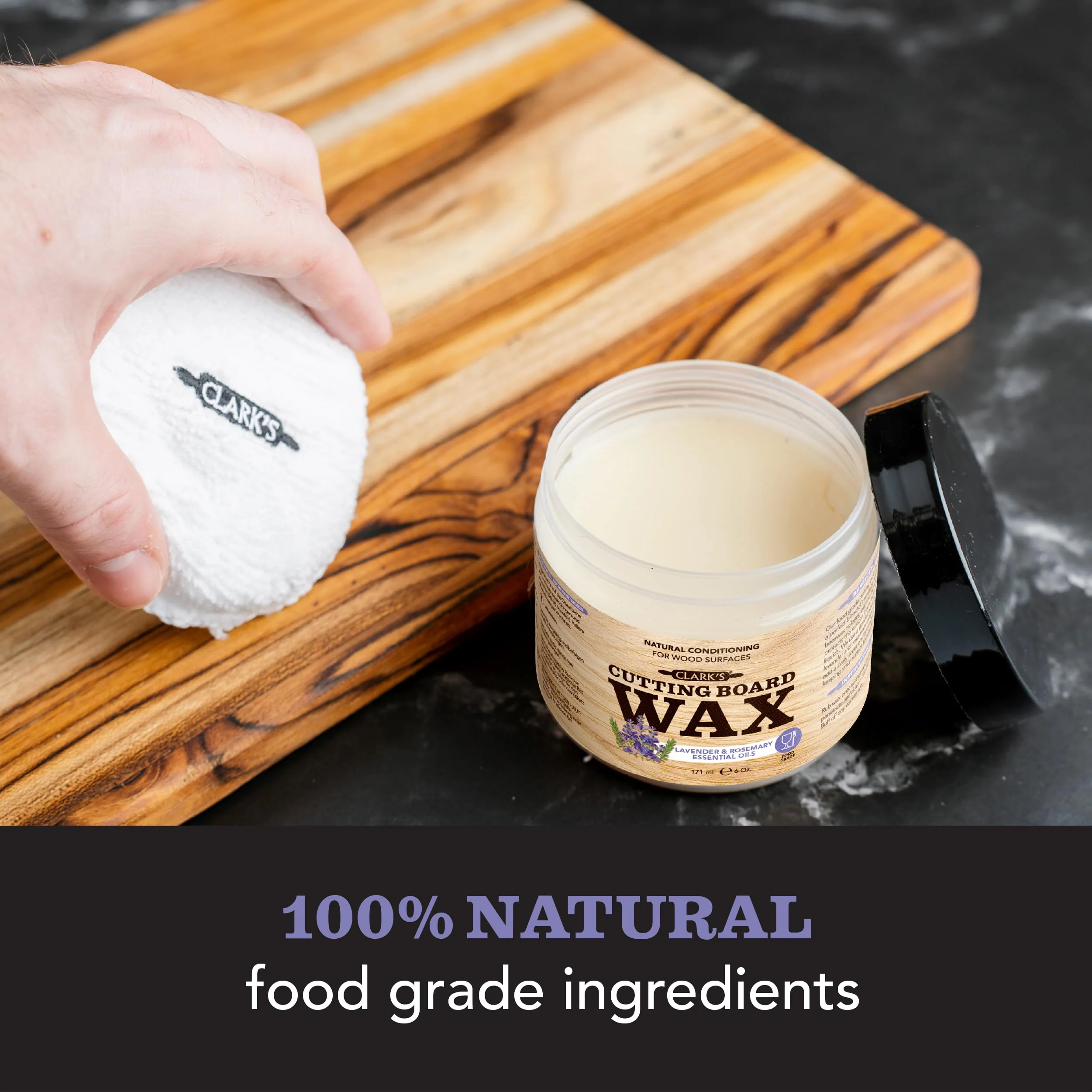 CLARK'S Cutting Board Wax - 2-in-1 Wood Butter & Food Grade Mineral Oil with Beeswax – Butcher Block Conditioner for Cutting Boards – Lavender & Rosemary Essential Oil Scent – Made in USA, 6oz - Image 7