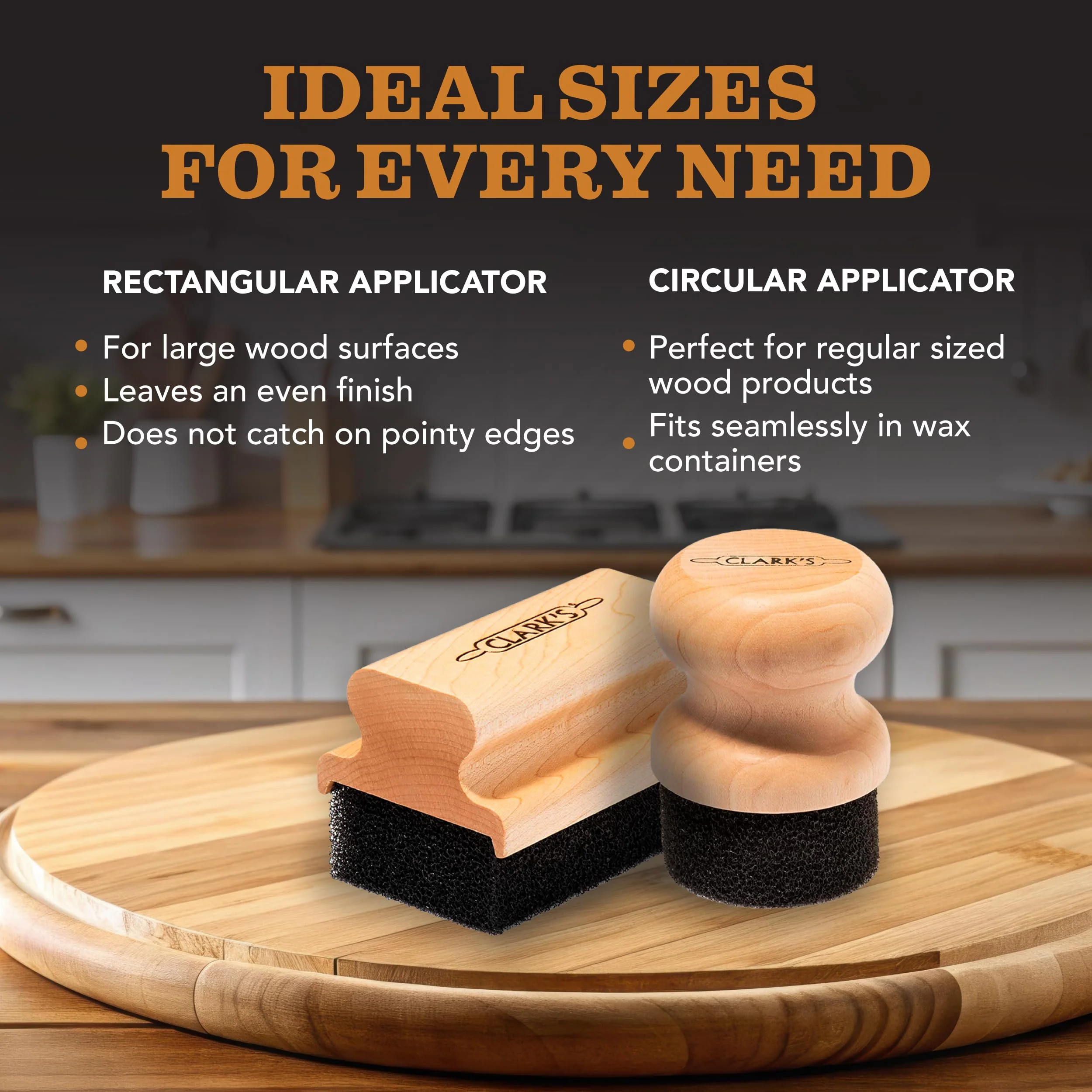 CLARK'S Food Grade Mineral Oil & Wax Applicator for Round Wood Cutting Board, Butcher Blocks, Bamboo, and Utensils – USA Maple Construction - Image 4