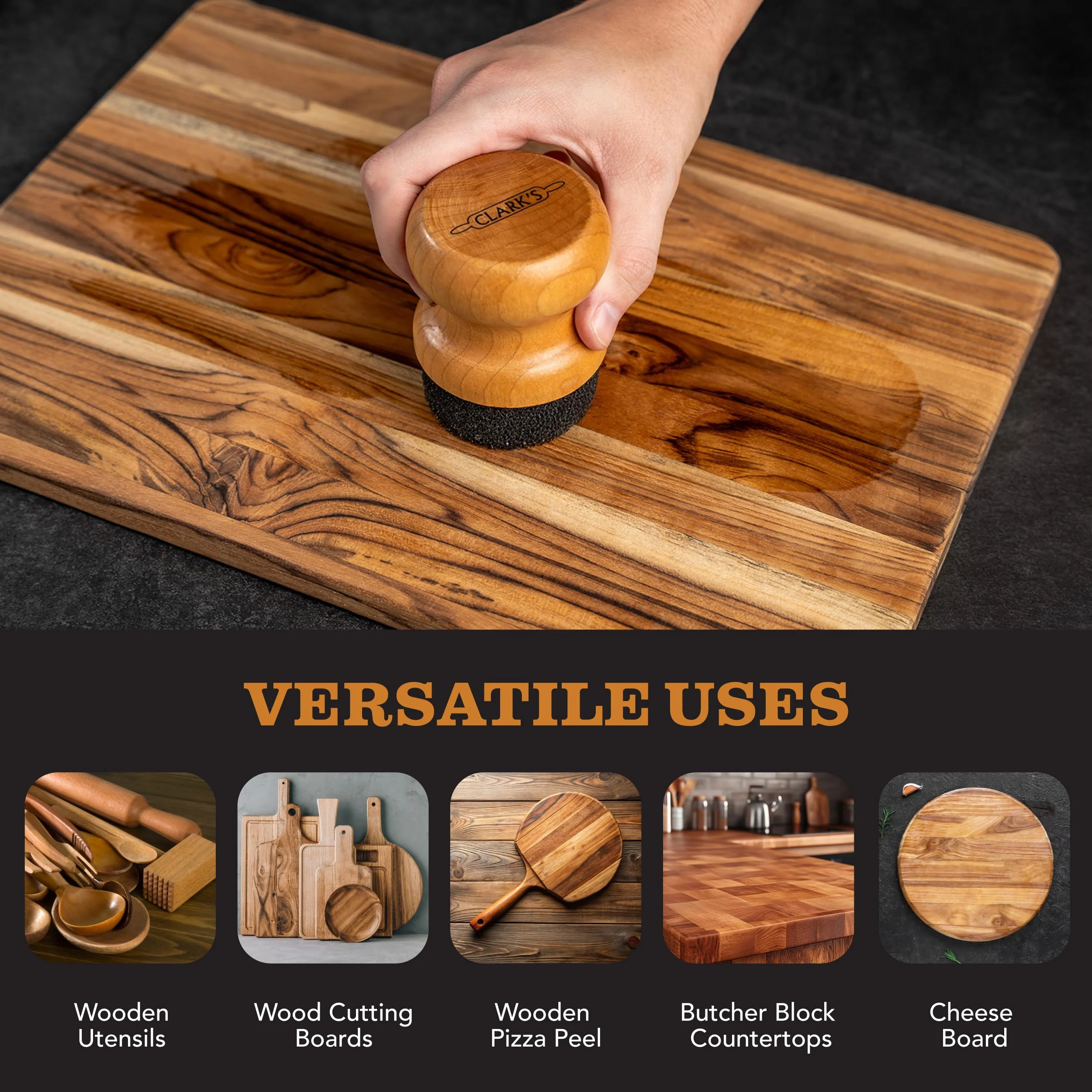 CLARK'S Food Grade Mineral Oil & Wax Applicator for Round Wood Cutting Board, Butcher Blocks, Bamboo, and Utensils – USA Maple Construction - Image 5