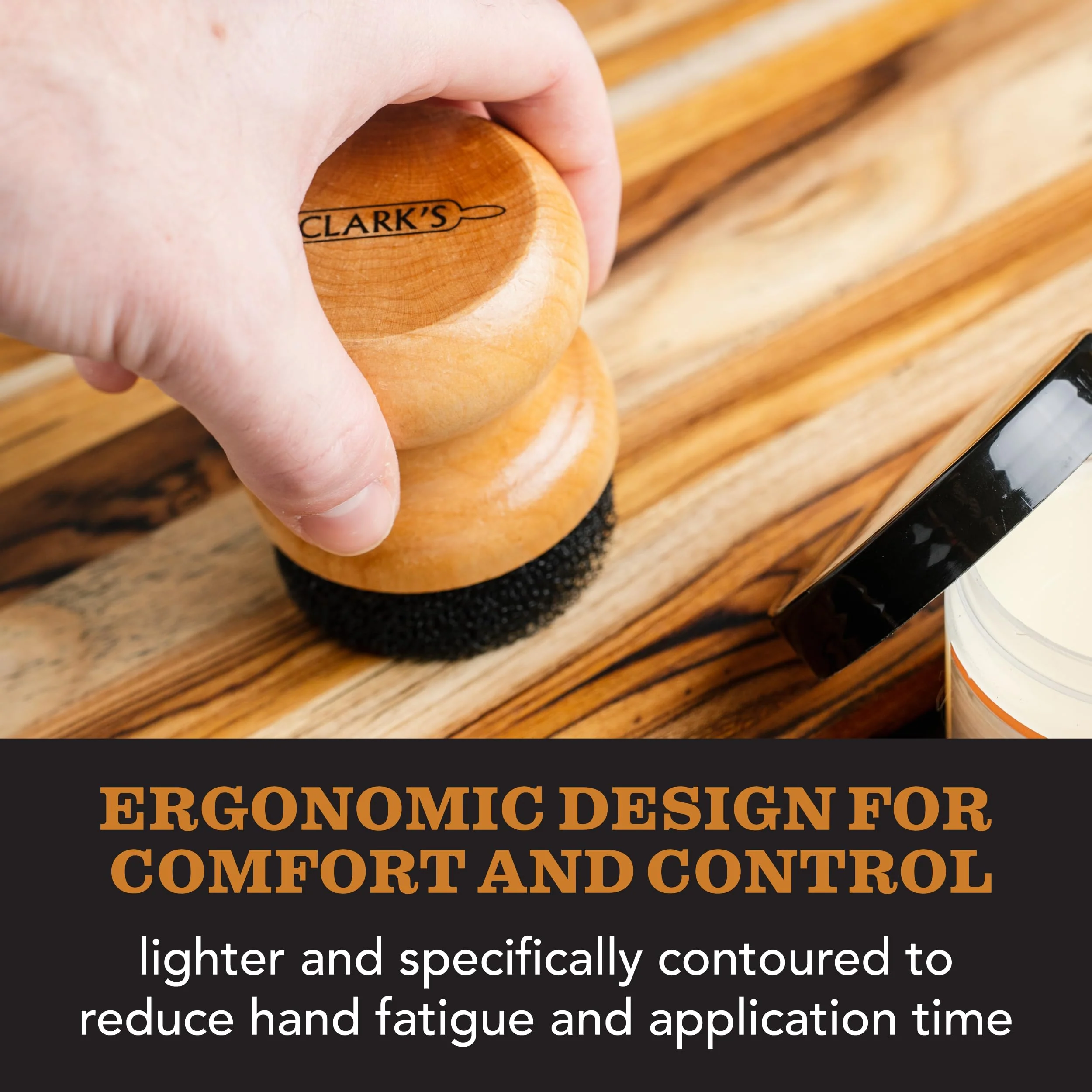 CLARK'S Food Grade Mineral Oil & Wax Applicator for Round Wood Cutting Board, Butcher Blocks, Bamboo, and Utensils – USA Maple Construction - Image 8