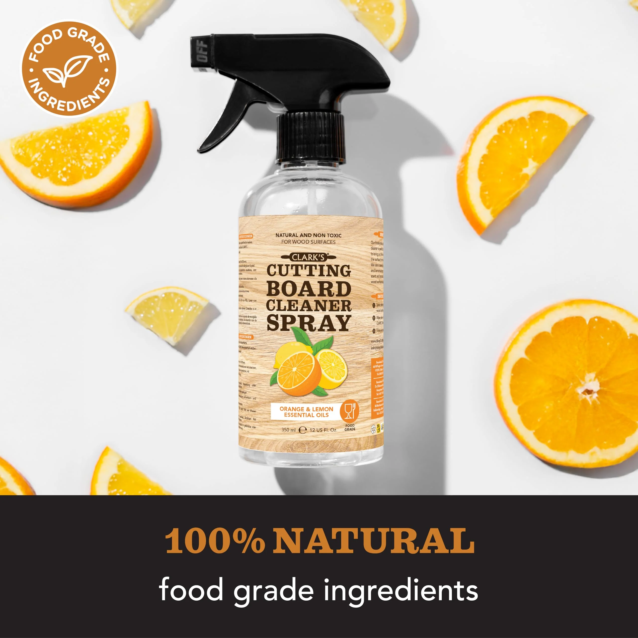 CLARK'S Natural Cutting Board Spray Cleaner, with Microfiber Cloth, for Wood Countertop – Pure Ingredients Filtered Water, Distilled Vinegar, Castile Soap, Lemon & Orange Citrus Oil Extracts, 12oz - Image 6