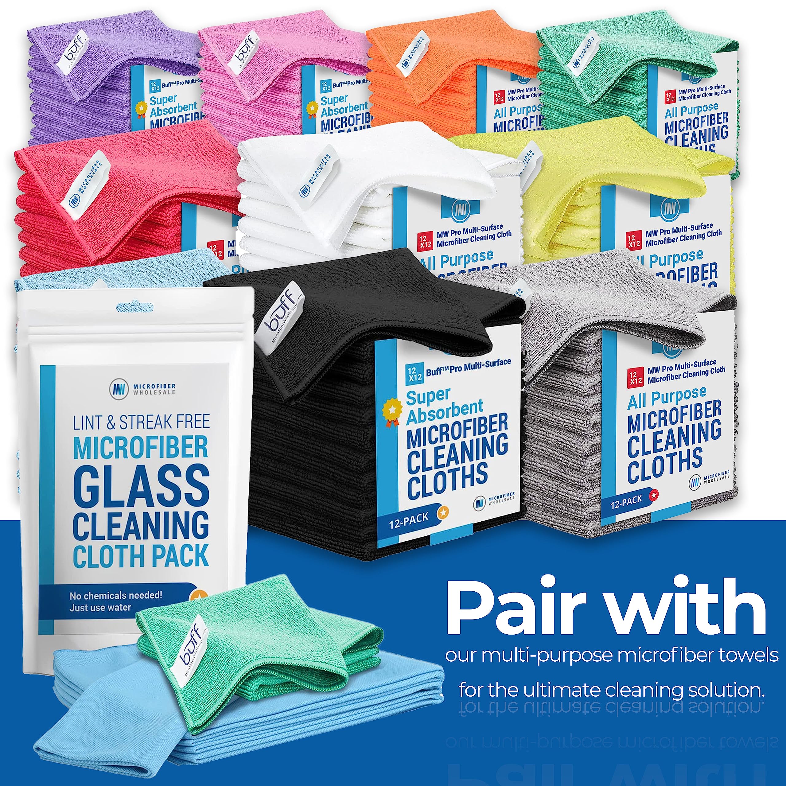 Claro 2 Step Glass Cleaning Cloth 8-Pack – Green Wet & Blue Dry Microfiber Towels Cleaning for Windows, Mirrors & Glass - Streak and Lint Free Cloth for Home, TV, Shower - Machine Washable - Image 2