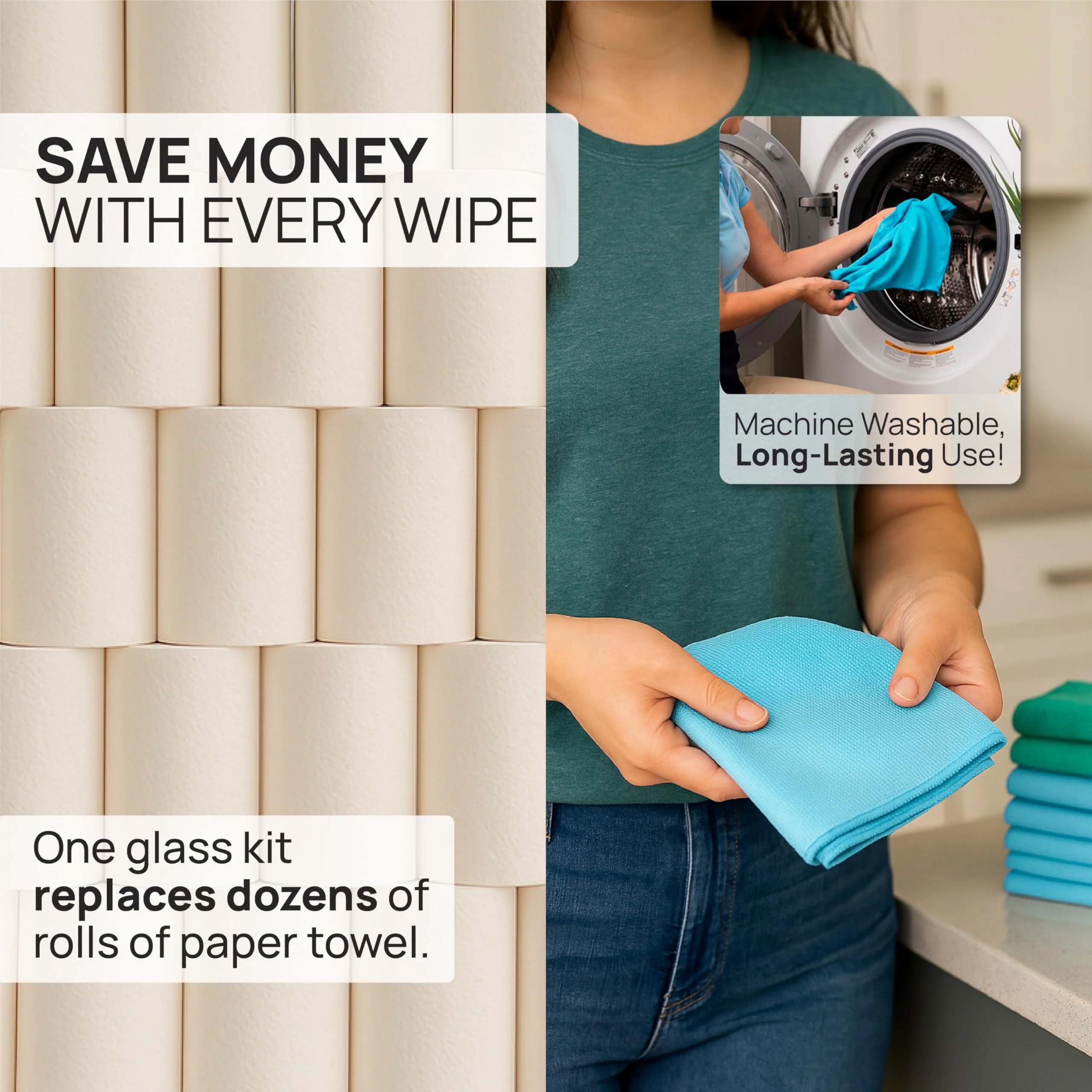 Claro 2 Step Glass Cleaning Cloth 8-Pack – Green Wet & Blue Dry Microfiber Towels Cleaning for Windows, Mirrors & Glass - Streak and Lint Free Cloth for Home, TV, Shower - Machine Washable - Image 4