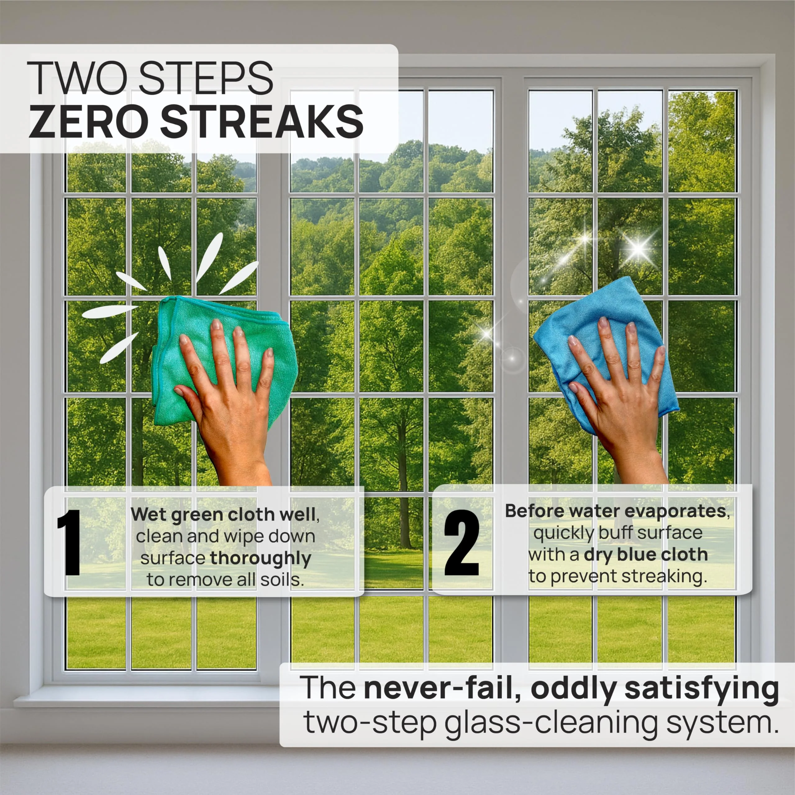 Claro 2 Step Glass Cleaning Cloth 8-Pack – Green Wet & Blue Dry Microfiber Towels Cleaning for Windows, Mirrors & Glass - Streak and Lint Free Cloth for Home, TV, Shower - Machine Washable - Image 5