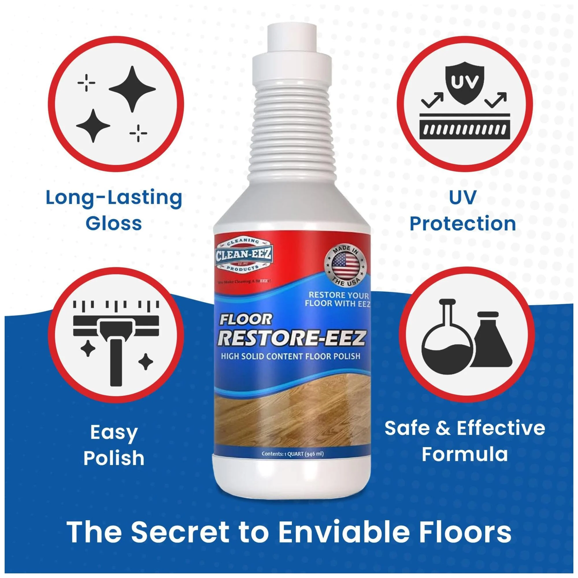 Clean-eez Ultimate Floor Restorer & Polish - Revitalize, Protect, Shine Wood, Laminate, Vinyl, Bamboo, Slate, Terracotta & More (1 Bottle W/Microfiber) - Image 3