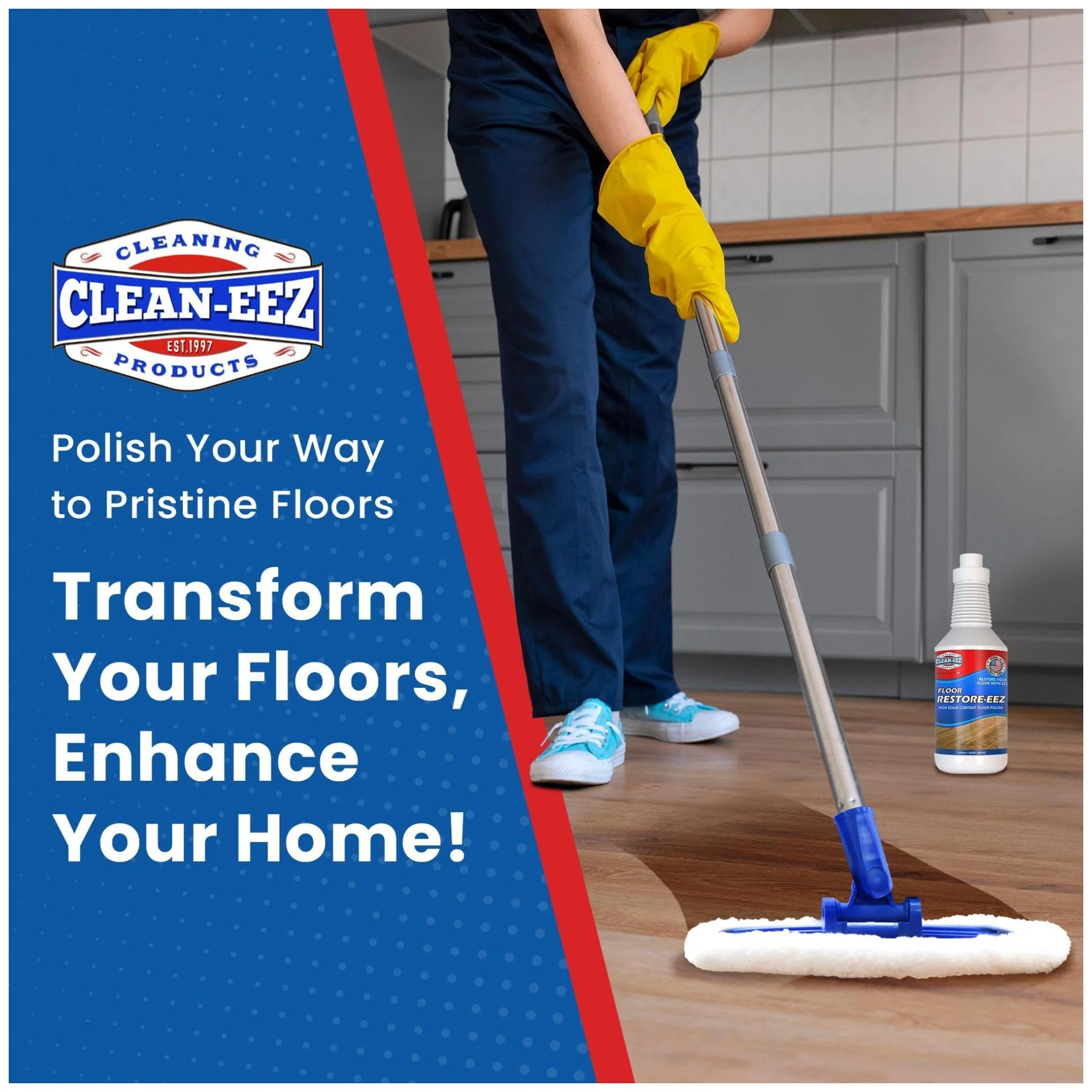 Clean-eez Ultimate Floor Restorer & Polish - Revitalize, Protect, Shine Wood, Laminate, Vinyl, Bamboo, Slate, Terracotta & More (1 Bottle W/Microfiber) - Image 4