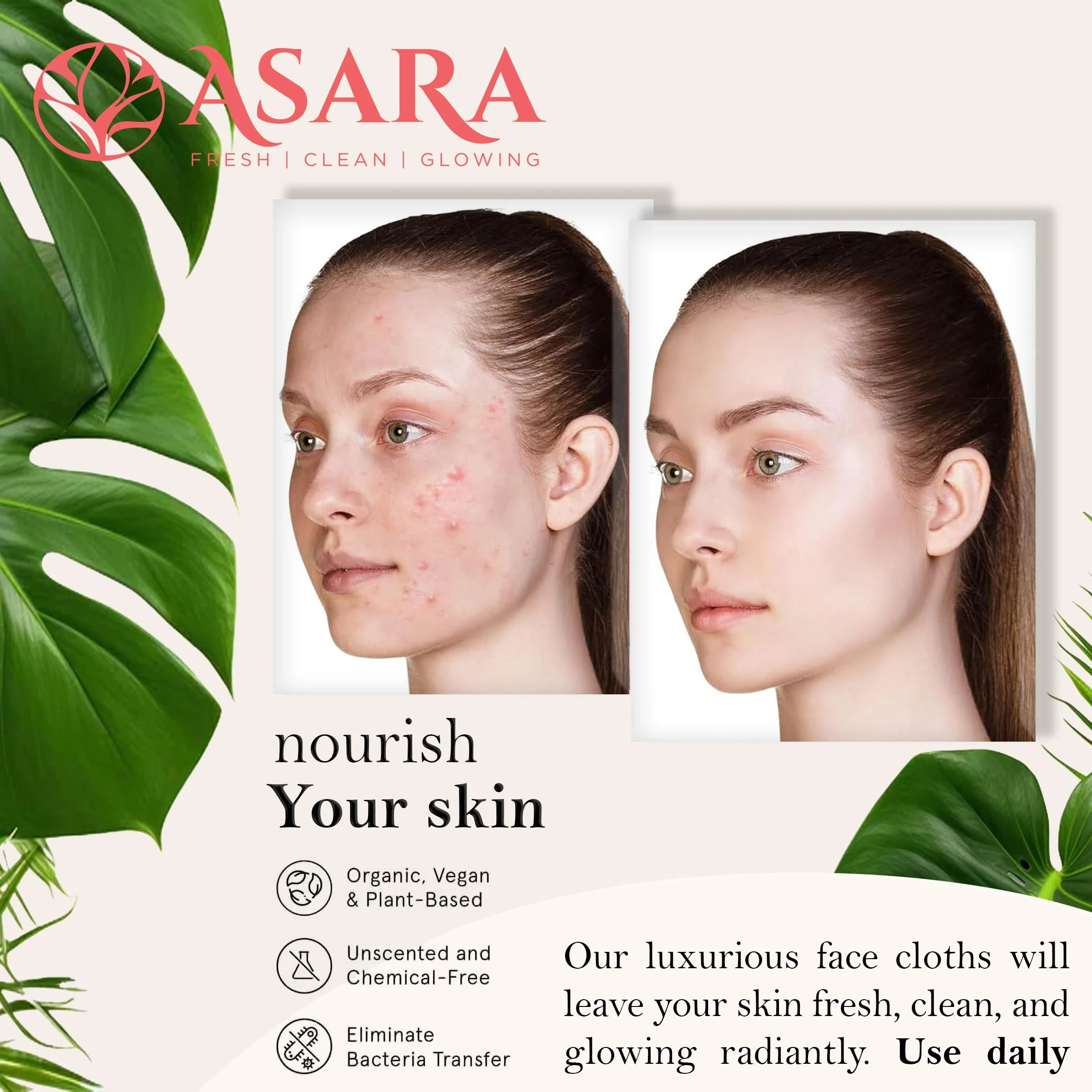 Clean Face Towels Disposable XL Facial Wipes | Add Water As a Makeup Remover | Sensitive Skin Face Towels | Organic Vegan Biodegradable - Clean Daily Towelettes | by Asara (100 Count) - Image 6