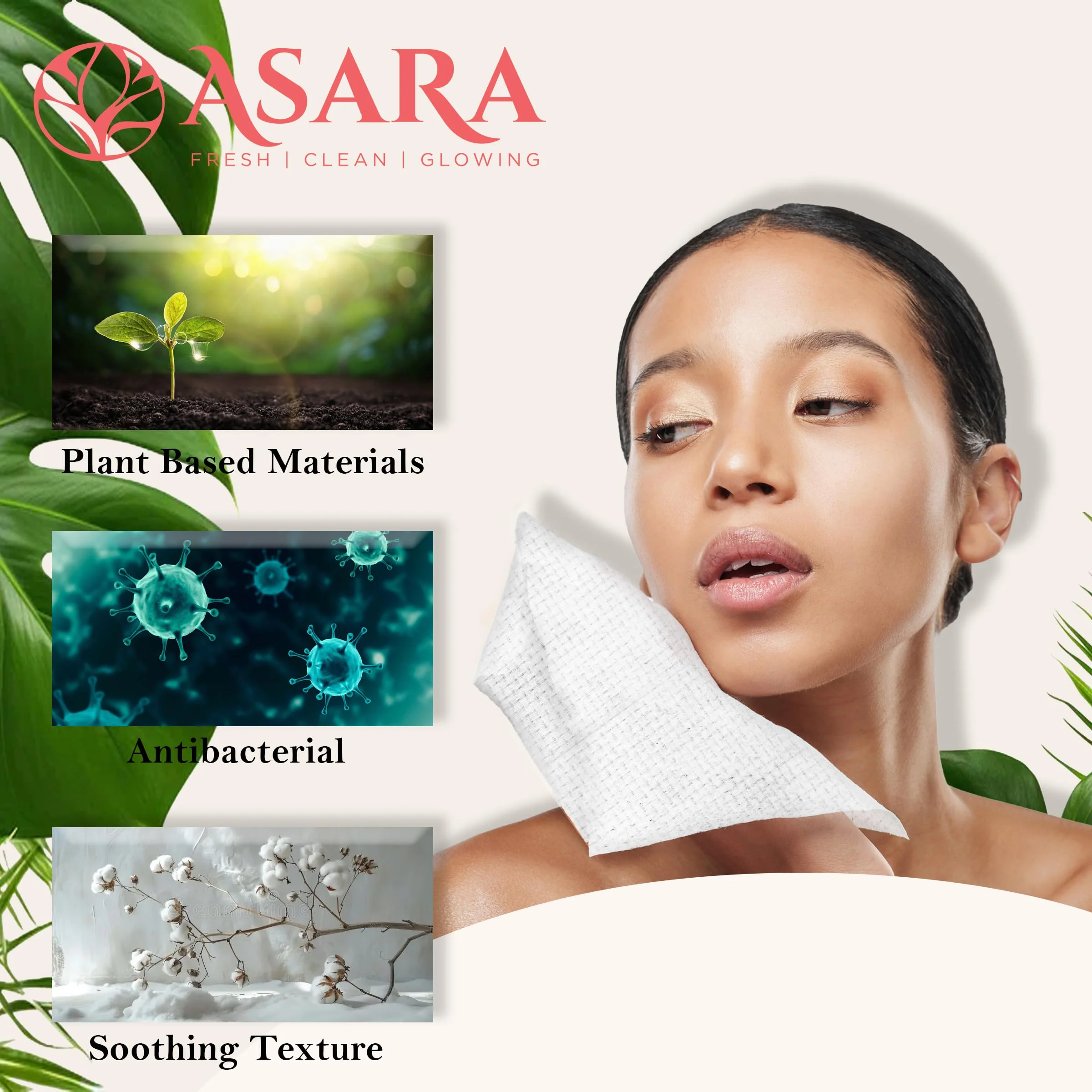 Clean Face Towels Disposable XL Facial Wipes | Add Water As a Makeup Remover | Sensitive Skin Face Towels | Organic Vegan Biodegradable - Clean Daily Towelettes | by Asara (100 Count) - Image 8