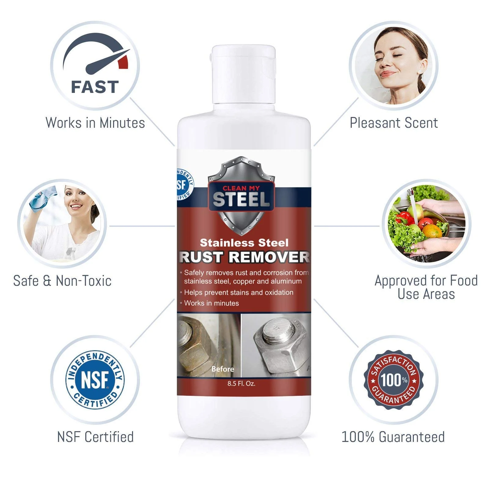 CLEAN MY STEEL Stainless Steel Rust Stain Remover & Cleaner Kit, NSF Safe for Food Areas. Includes Cleaner for Commercial Equipment, Appliances, Gloves & Sponge (8.5 oz) - Image 4
