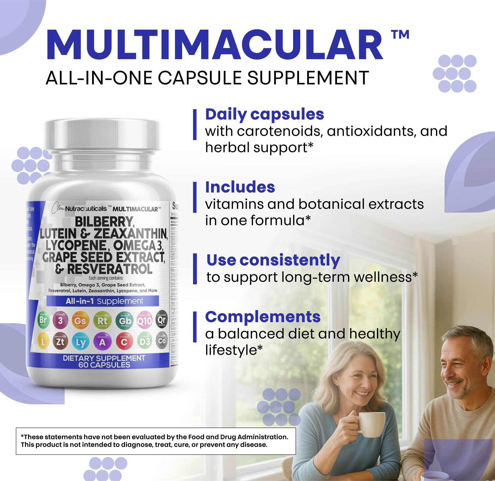 Clean Nutra Eye Vitamins with Bilberry Lutein and Zeaxanthin Supplements Lycopene 40mg Resveratrol Grape Seed Astaxanthin for Eyes - Eye Care Health Support (60 Count (Pack of 2)) - Image 6