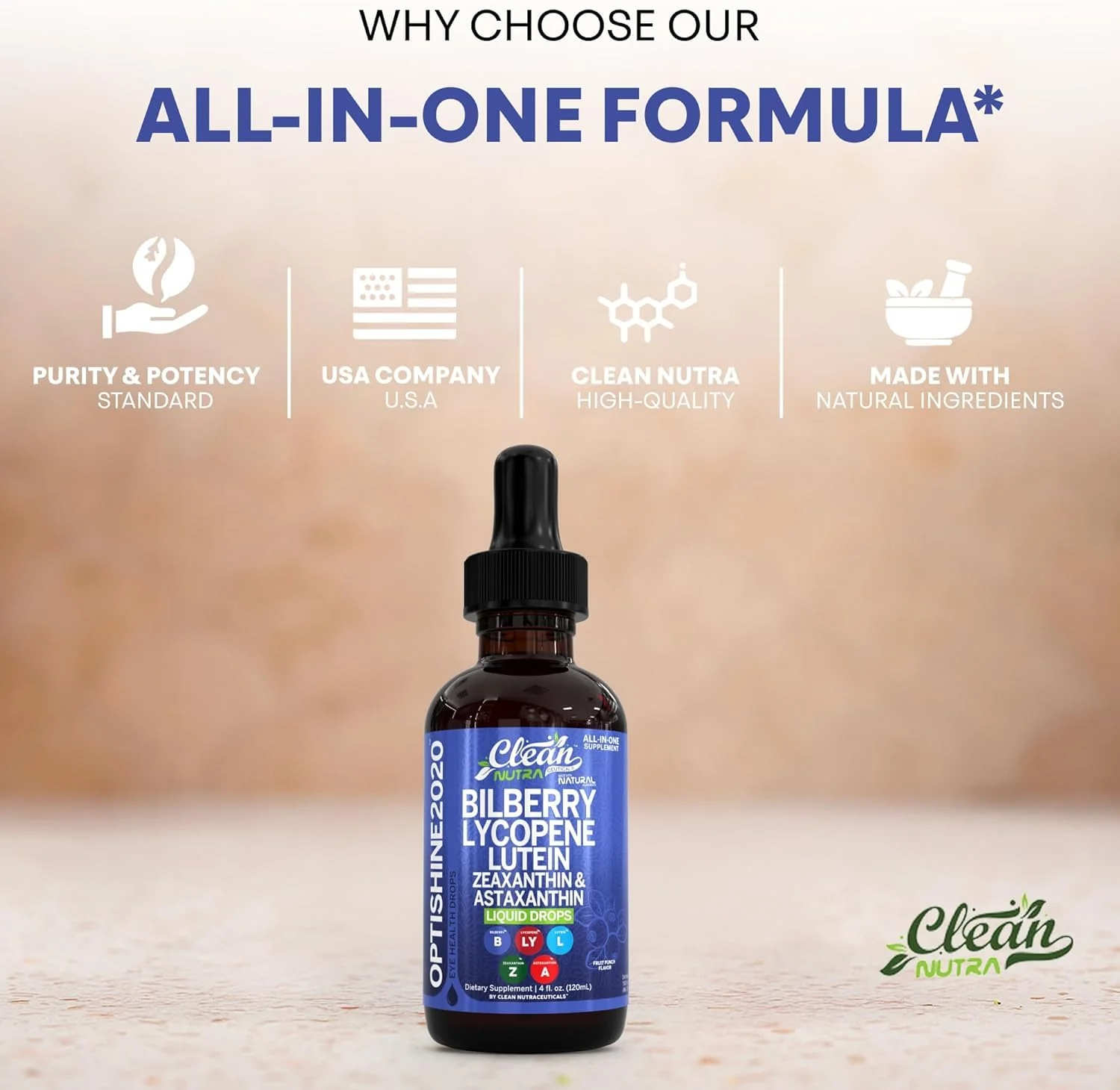 Clean Nutra Lutein and Zeaxanthin Eye Vitamins Supplement Lycopene Astaxanthin Bilberry Liquid Drops | Organic Astaxanthin Daily Lutein for Eyes Health Support Vitamin Minerals Extract | 60 Servings - Image 2