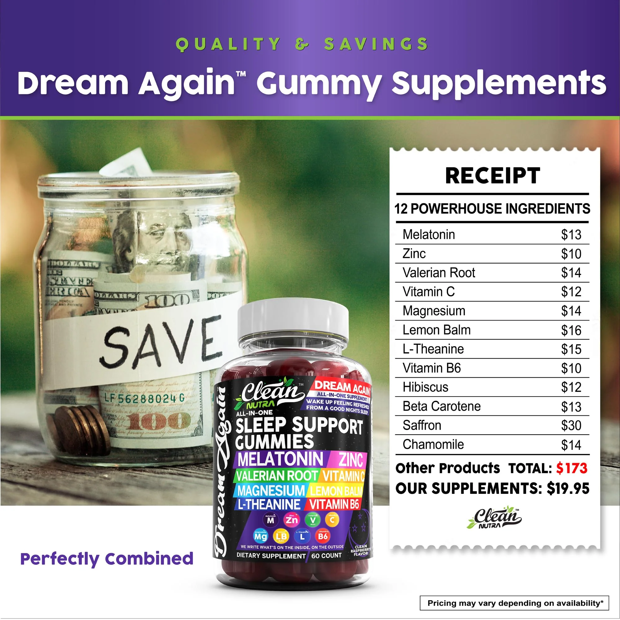 Clean Nutra Melatonin Gummies 10mg | Sleep Aid Valerian Root L-Theanine Vitamin B6 C Lemon Balm Magnesium Hibiscus Beta Carotene Saffron & Chamomile Rest Support Supplement Raspberry Flavor - Image 6