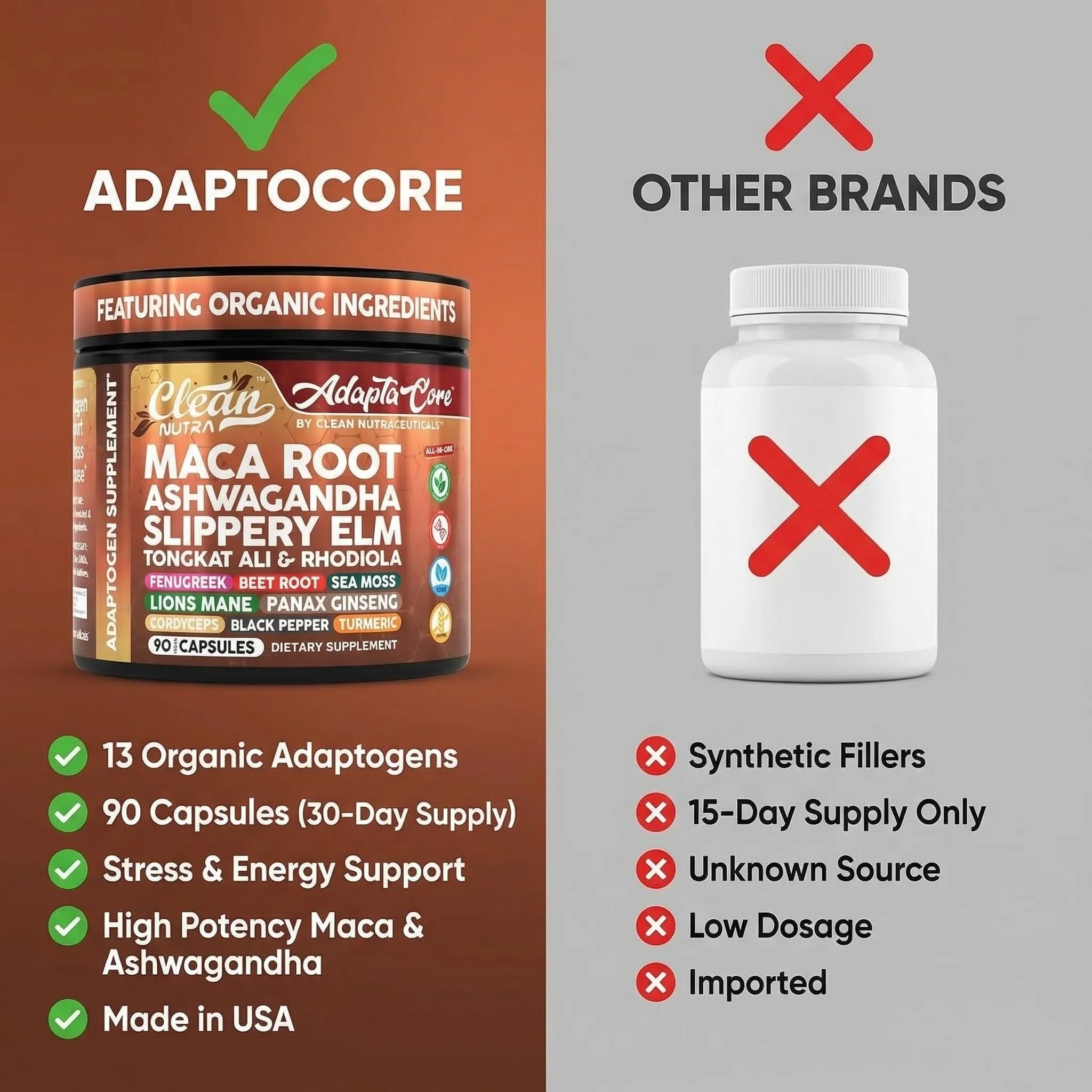Clean Nutra Organic Maca Root Capsules for Women + Ashwagandha Slippery Elm Tongkat Ali Rhodiola Rosea Fenugreek Beet Root Sea Moss Ginseng Black Yellow Red Maca Powder Supplement 90 Pills - Image 4