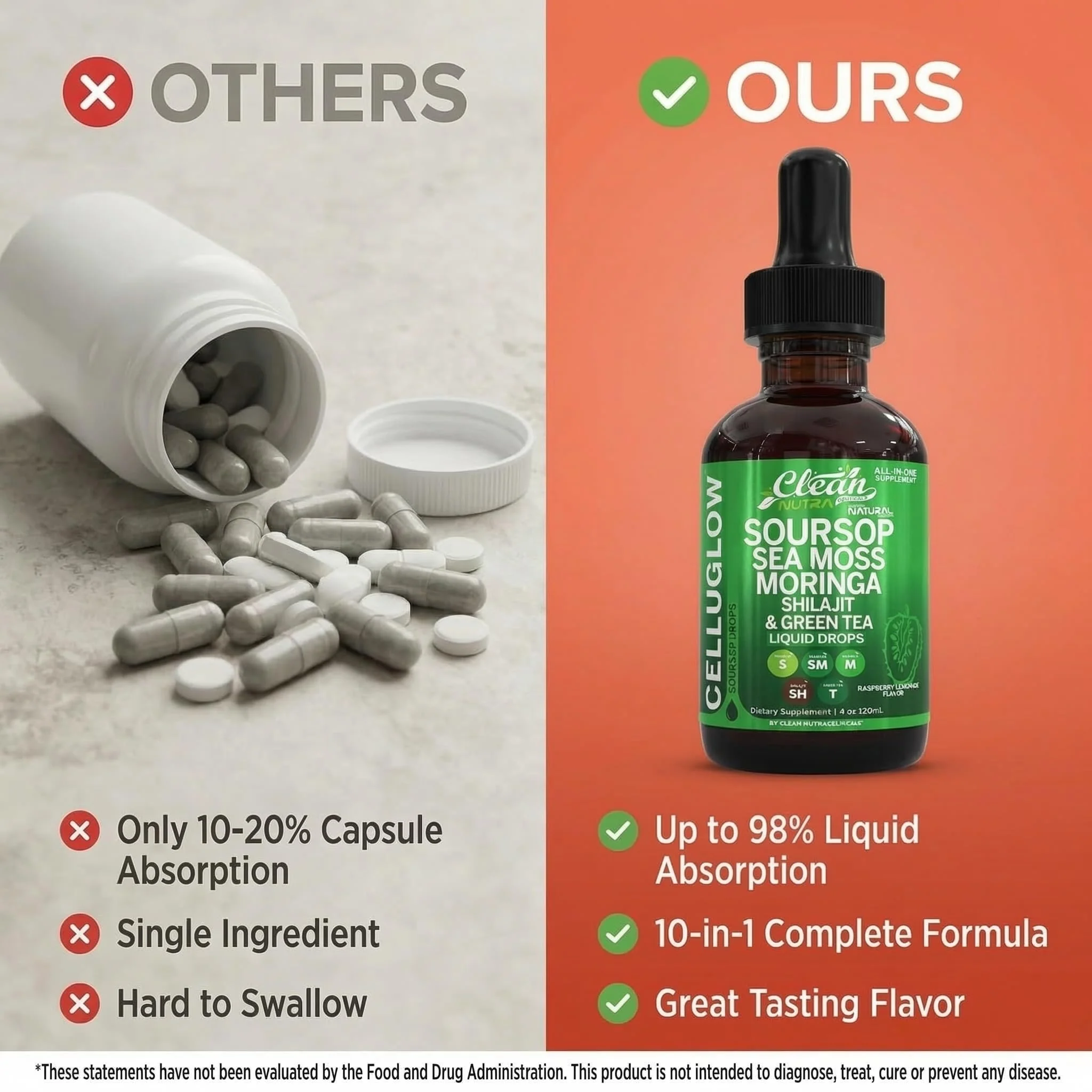 Clean Nutra Soursop Liquid Drops Sea Moss Moringa Shilajit Green Tea Vitamin D Vitamin C Garlic Supplements Grape Seed Lycopene Turmeric Root 4 Oz Immune Support & Cellular Health by Clean Nutra - Image 3