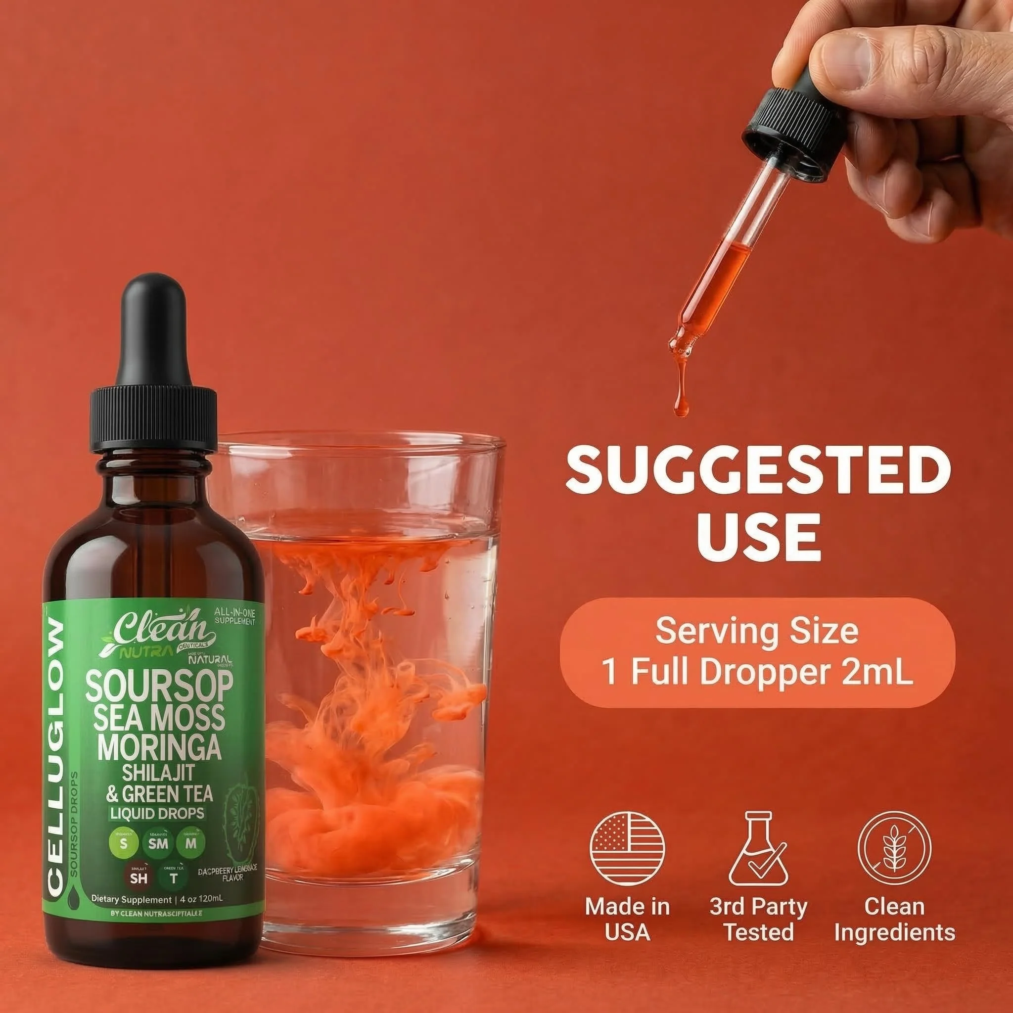 Clean Nutra Soursop Liquid Drops Sea Moss Moringa Shilajit Green Tea Vitamin D Vitamin C Garlic Supplements Grape Seed Lycopene Turmeric Root 4 Oz Immune Support & Cellular Health by Clean Nutra - Image 4