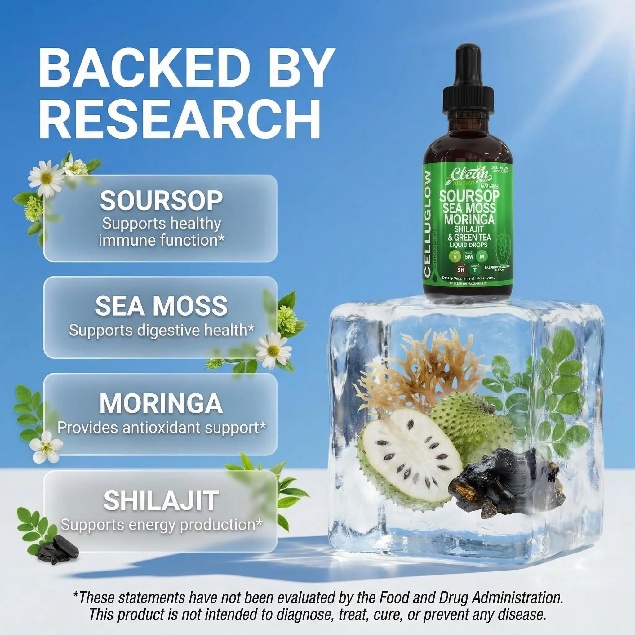 Clean Nutra Soursop Liquid Drops Sea Moss Moringa Shilajit Green Tea Vitamin D Vitamin C Garlic Supplements Grape Seed Lycopene Turmeric Root 4 Oz Immune Support & Cellular Health by Clean Nutra - Image 7