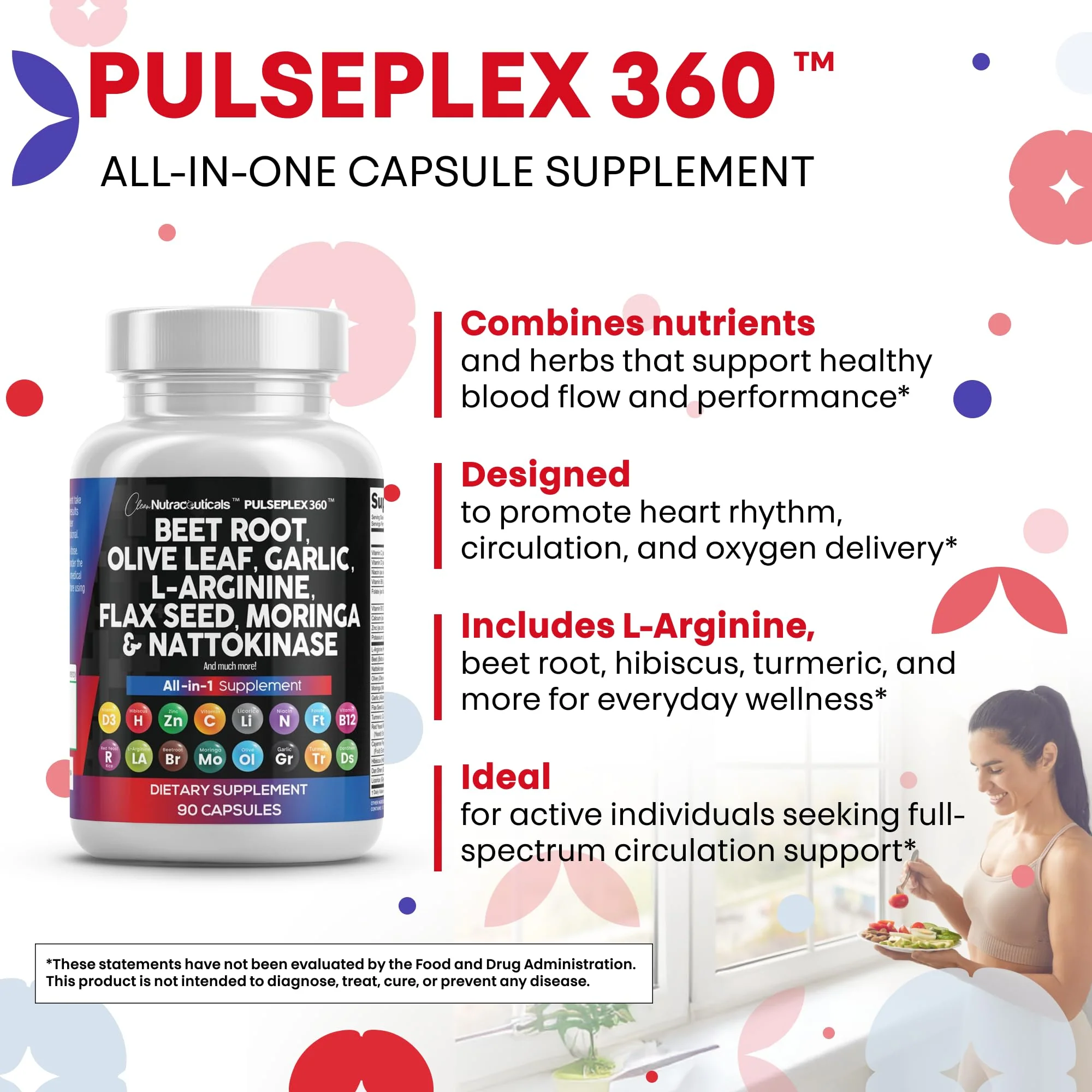 Clean Nutraceuticals Beet Root Capsules Olive Leaf Nattokinase Garlic Extract L-Arginine Omega 3 Red Yeast Rice Hibiscus Danshen - Healthy Support Supplement - 90 Ct - Image 4