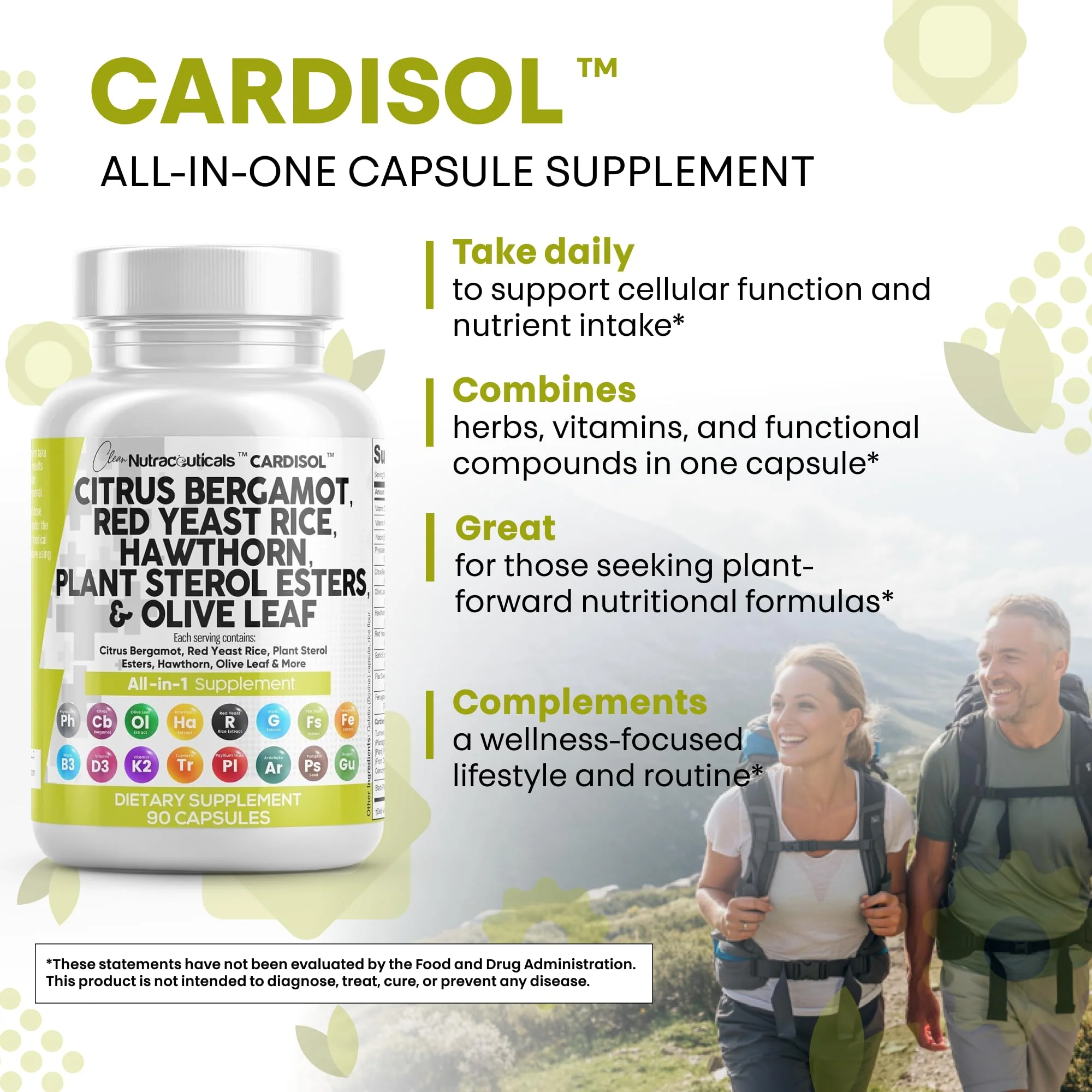Clean Nutraceuticals Citrus Bergamot Red Yeast Rice Capsules with Plant Sterols - with Hawthorn Extract Olive Leaf Niacin Vitamin K3 D3 COQ10 Guggul & More - Image 4