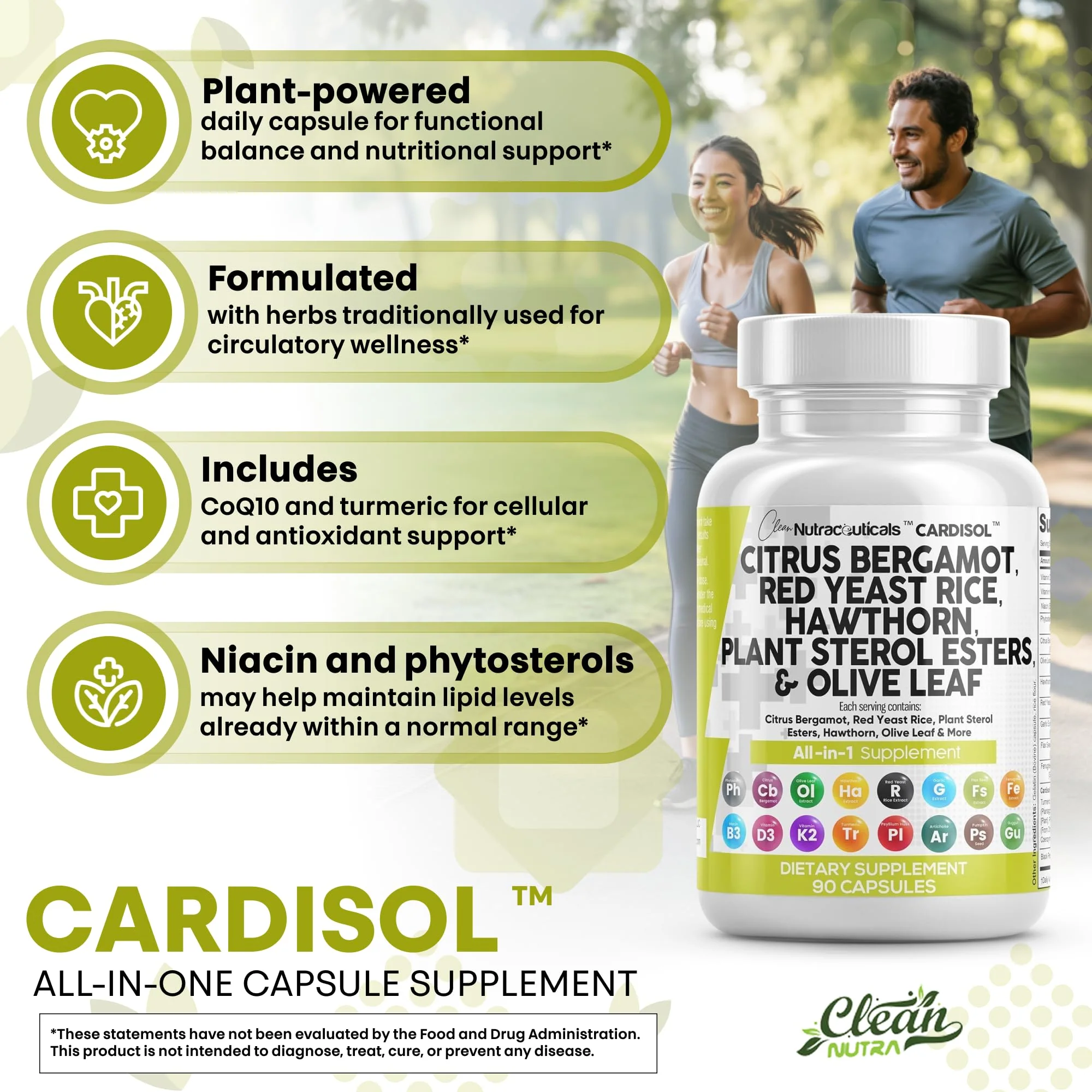 Clean Nutraceuticals Citrus Bergamot Red Yeast Rice Capsules with Plant Sterols - with Hawthorn Extract Olive Leaf Niacin Vitamin K3 D3 COQ10 Guggul & More - Image 5