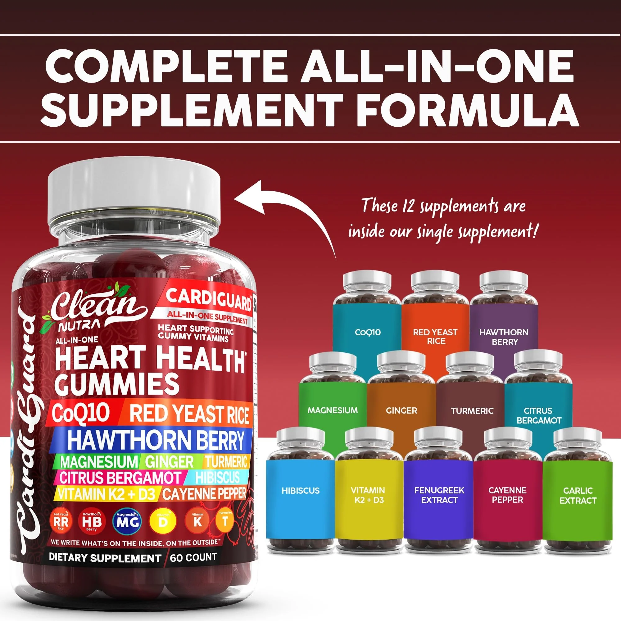 Clean Nutraceuticals Coq10 Gummies | Red Yeast Rice Hawthorn Berry Ginger Turmeric Citrus Bergamot Hibiscus Vitamin K2+D3 Magnesium Glycinate Cayenne Pepper Fenugreek Orange Flavor CardiGuard - Image 5