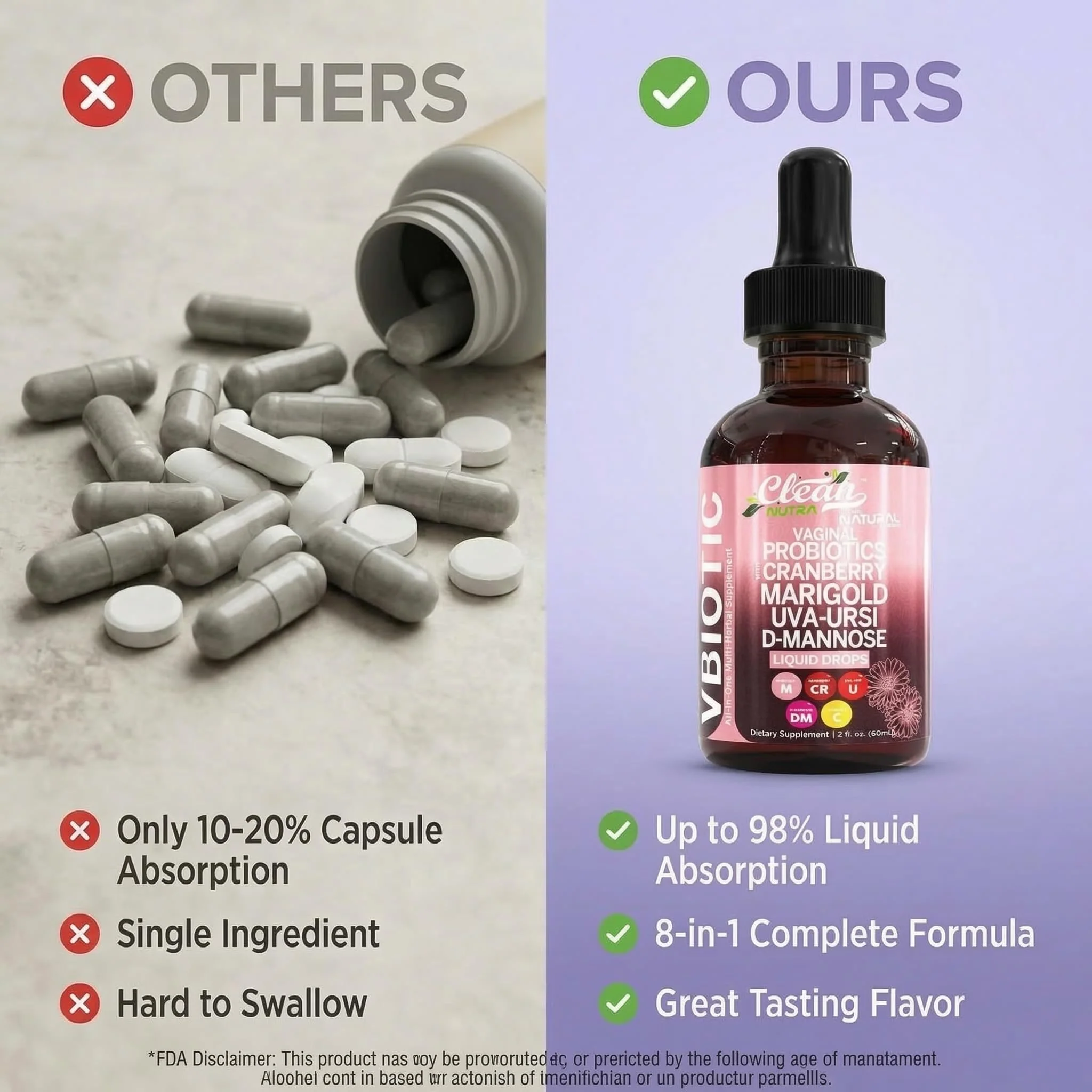 Clean Nutraceuticals VBiotic Vaginal Probiotic for Women Liquid Drops | Cranberry Uva Ursi Horsetail D-Mannose Prebiotics Marigold & Black Cohosh Vaginal Health Supplement | pH Balance - Image 4