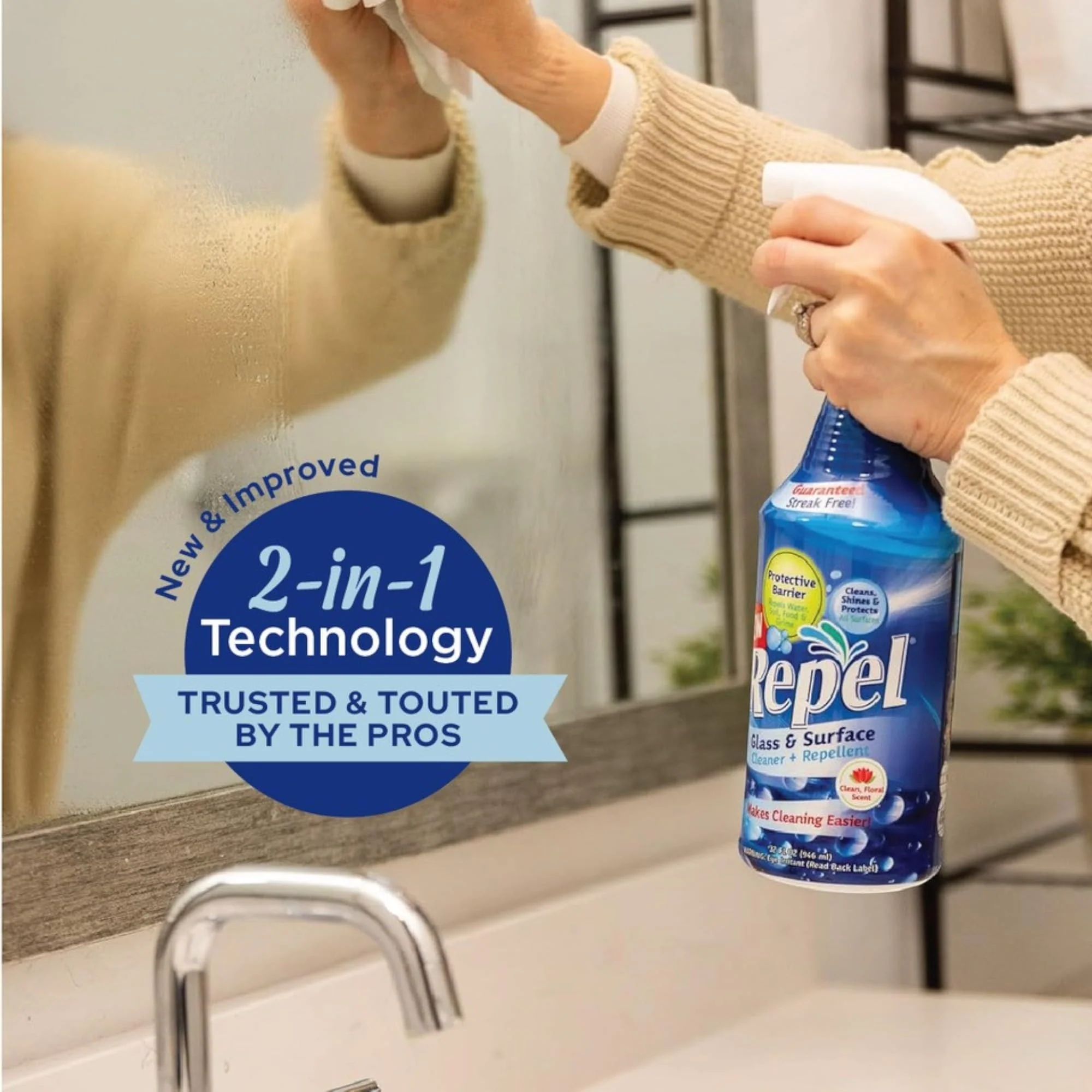 Clean-X REPEL Glass & Surface Cleaner 32 fl. oz. - Cleans & Repels water spots and dirt on glass, mirror, tile and multi surface by UNELKO (2) - Image 3
