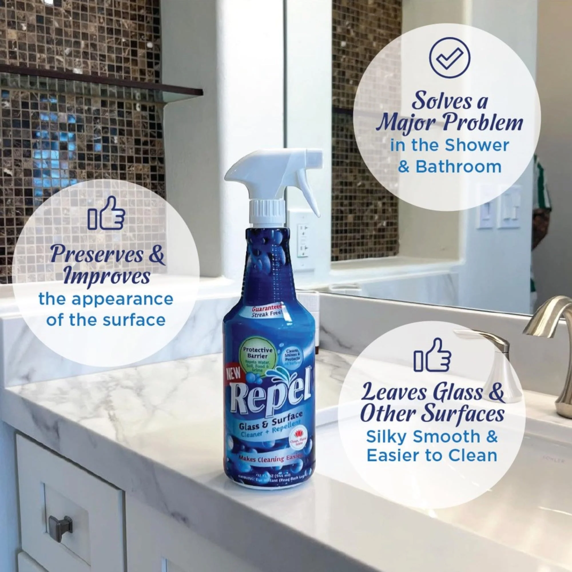 Clean-X REPEL Glass & Surface Cleaner 32 fl. oz. - Cleans & Repels water spots and dirt on glass, mirror, tile and multi surface by UNELKO (2) - Image 5