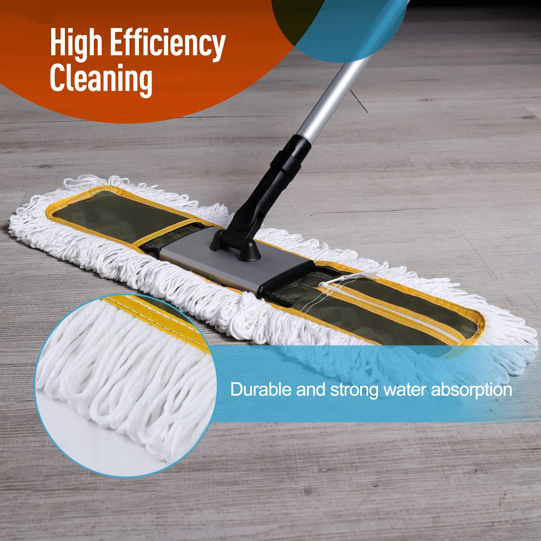 CLEANHOME 24" Commercial Dust Mop for Floor Cleaning, Heavy Duty Floor Mop with 59” Extendable Long Handle, Hotel Gym Garage Hospital Household Cleaning Supplies for Hardwood, Tiles, Marble Floors - Image 6