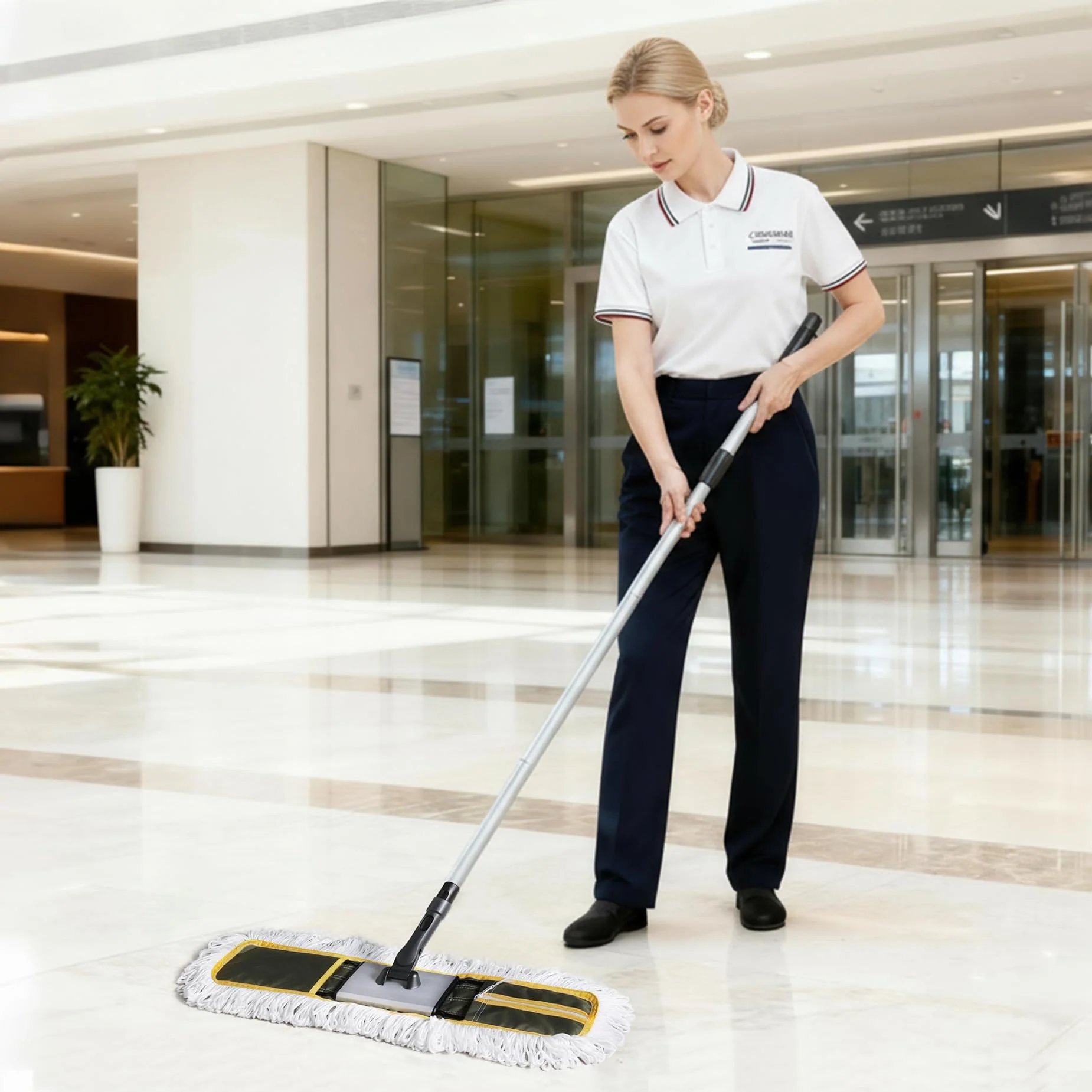 CLEANHOME 24" Commercial Dust Mop for Floor Cleaning, Heavy Duty Floor Mop with 59” Extendable Long Handle, Hotel Gym Garage Hospital Household Cleaning Supplies for Hardwood, Tiles, Marble Floors - Image 7