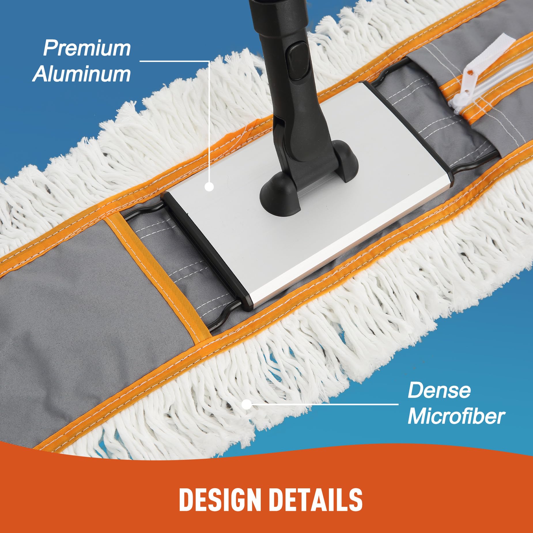 CLEANHOME 24" Commercial Dust Mop for Floor Cleaning, Heavy Duty Sweeper Broom with 2 Microfiber Mop Pads, Wet and Dry Duster Sweeper Broom for Marble, Laminate, Hardwood Floor Cleaning ,Grey - Image 5