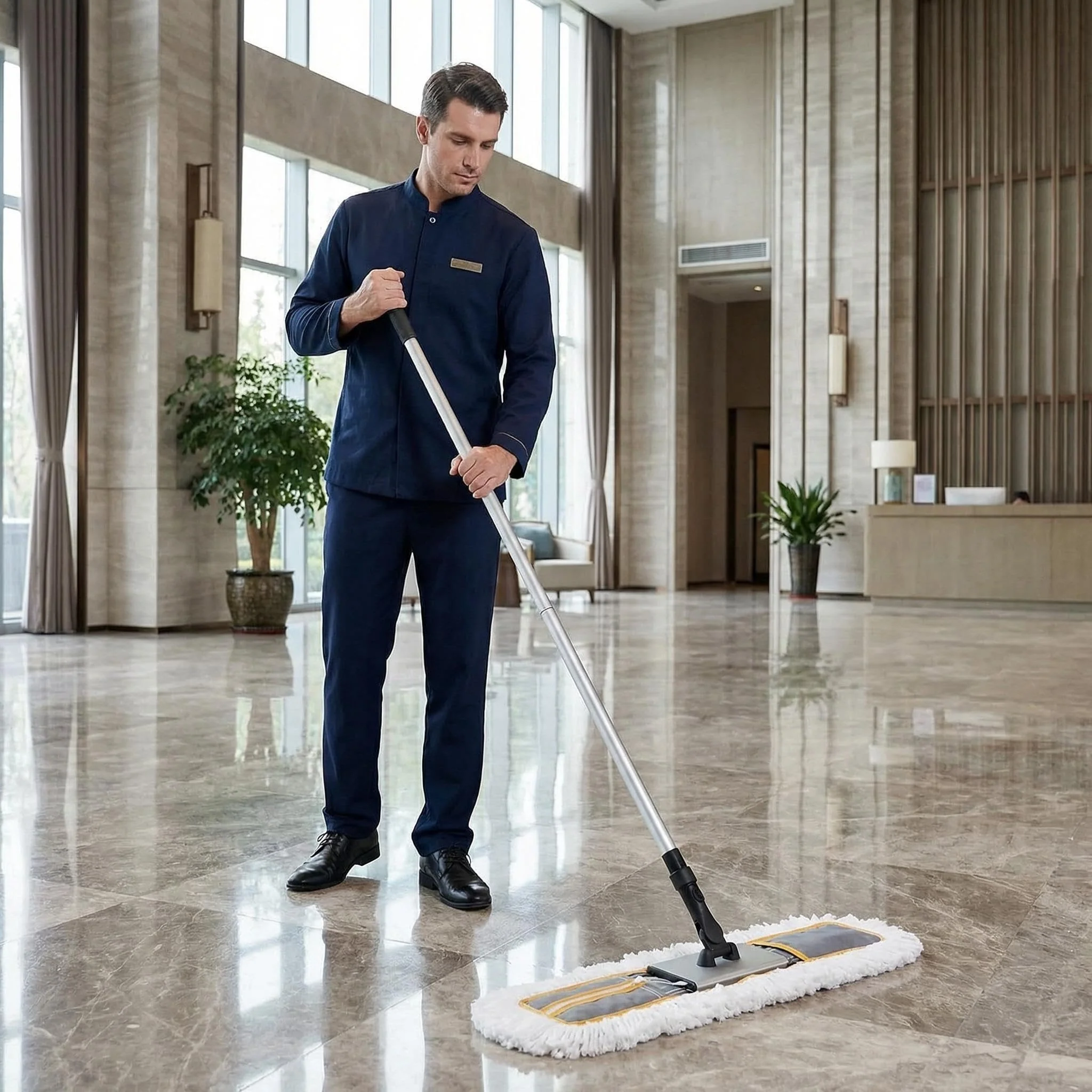 CLEANHOME 24" Commercial Dust Mop for Floor Cleaning, Heavy Duty Sweeper Broom with 2 Microfiber Mop Pads, Wet and Dry Duster Sweeper Broom for Marble, Laminate, Hardwood Floor Cleaning ,Grey - Image 9