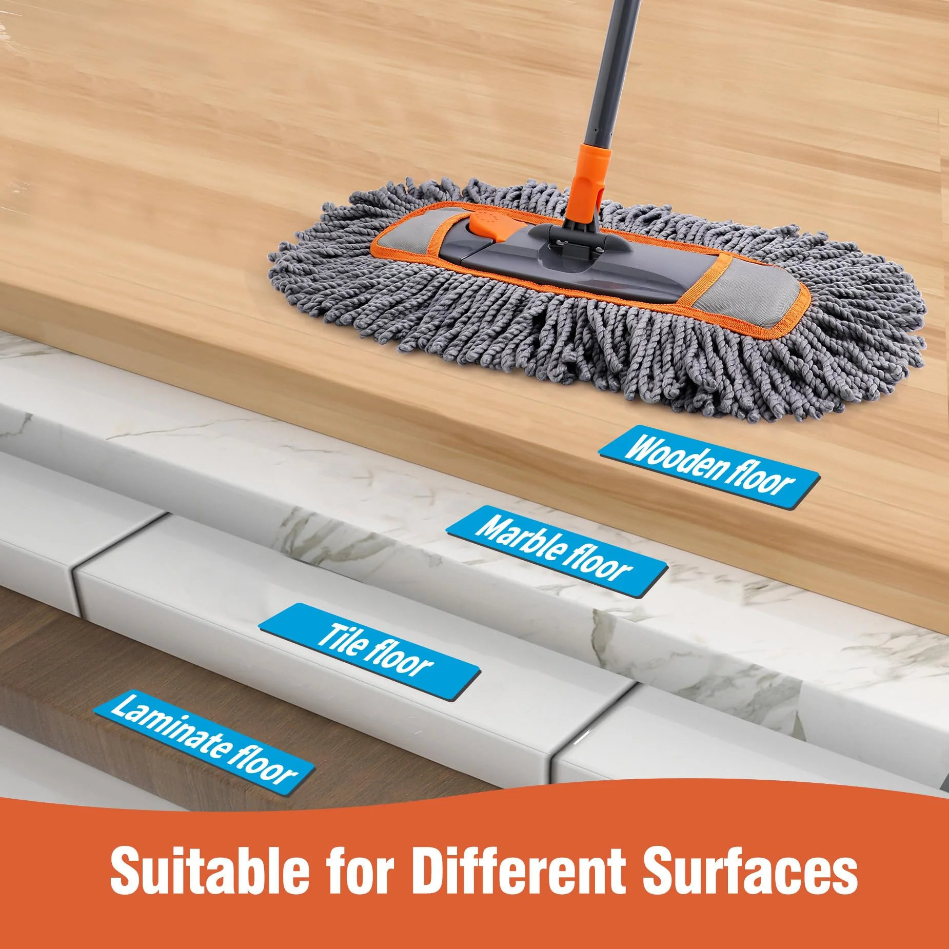 CLEANHOME Microfiber Dust Mop for Hardwood Floor Cleaning, Dry and Wet Baseboard and Floor Duster, Household Cleaning Tool for Kitchen, Bathroom - Image 2